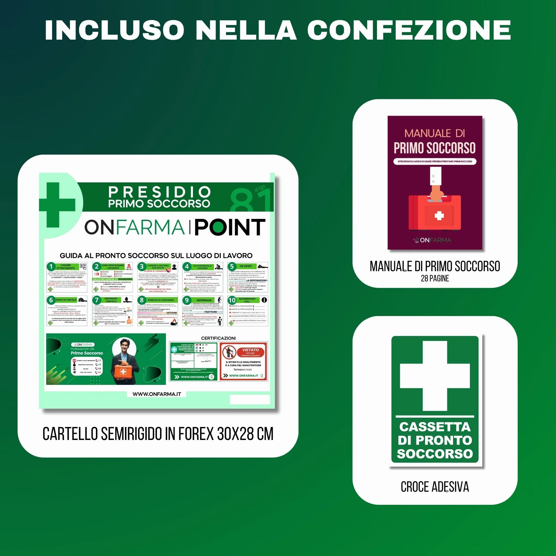 ONFARMA FARMA4 cassetta medica primo soccorso completa di misuratore di pressione e cartello conforme DM 388 allegato 1