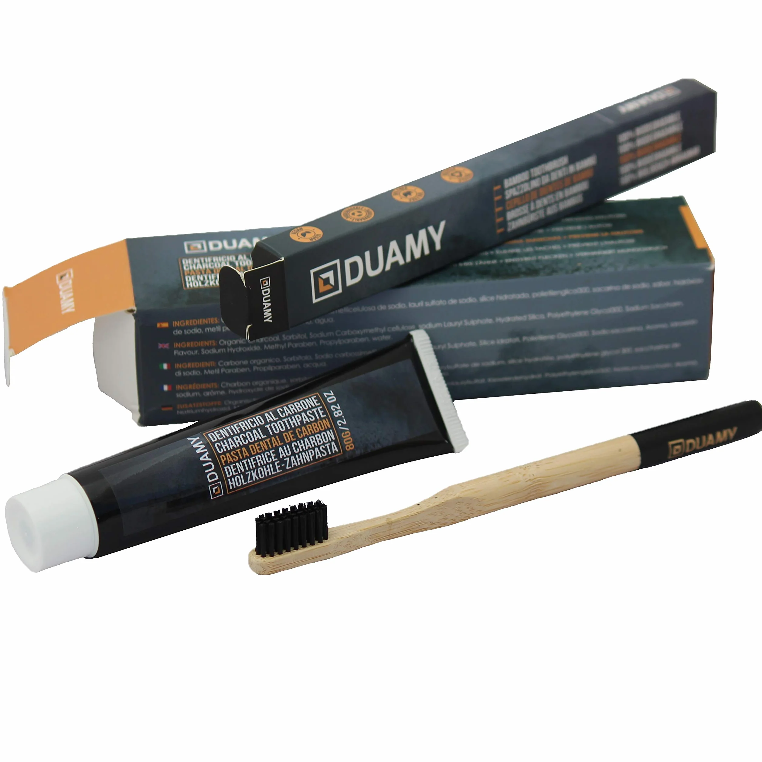 Kit Sbiancante Dentifricio al Carbone Attivo 80g + Spazzolino Bambù Bio Organico Senza Perossido