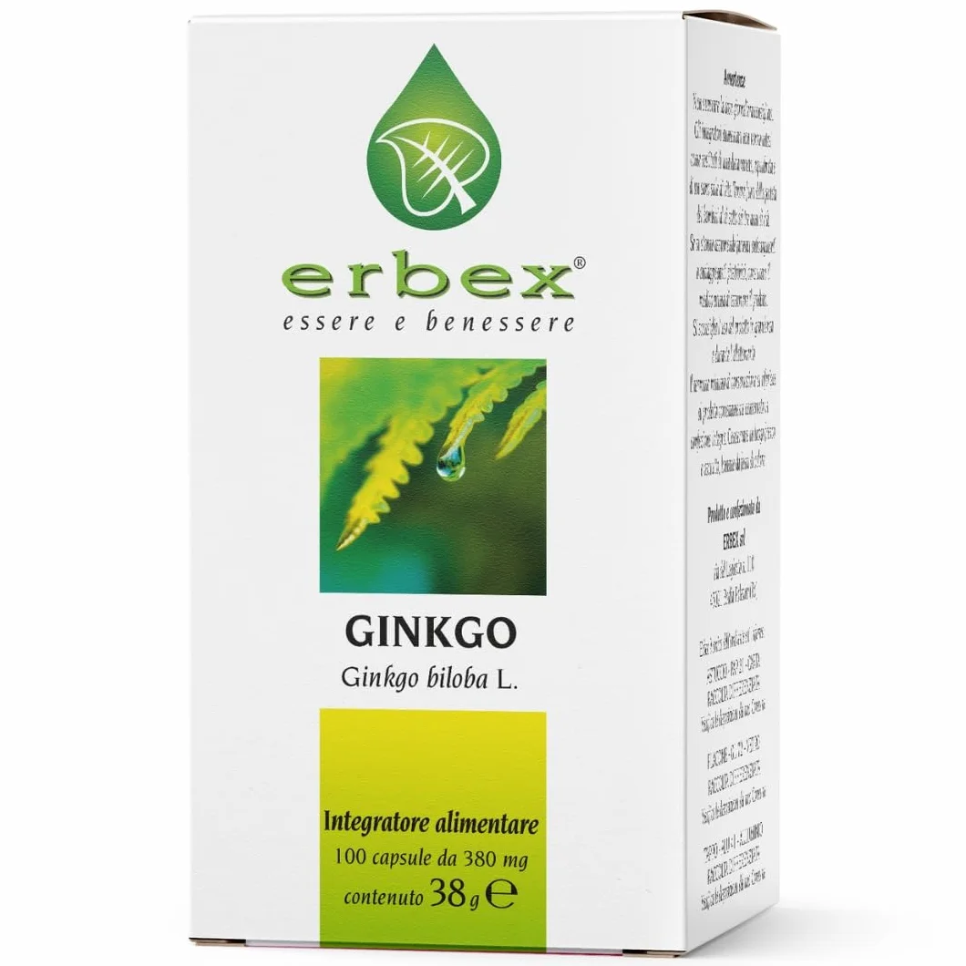 ERBEX - Integratore Ginkgo Biloba Vegano Forte per Prevenire Invecchiamento, Azione Antiossidante, Aiuto Naturale per Memoria e Funzioni Cognitive Ginkgo Biloba in Capsule