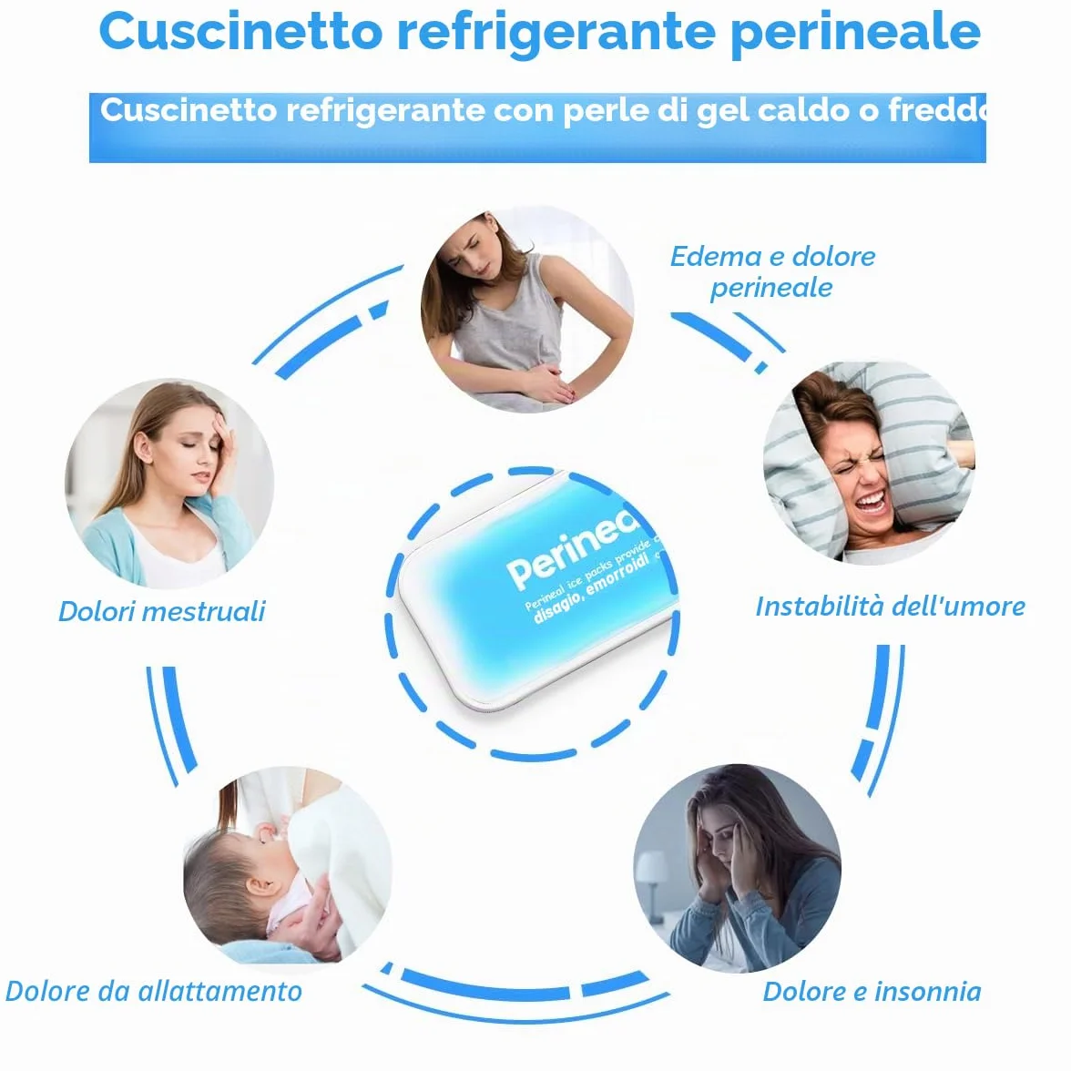 Impacchi di ghiaccio perineali riutilizzabili, emorroidi postpartum, cura del recupero del parto, 2 cuscinetti in gel + 3 maniche lavabili (blu)