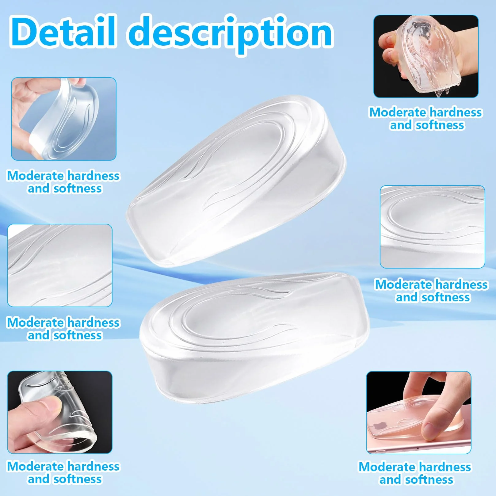 3 Paia Altezza Aumentando Tallone Solette, 1/2/3cm Rialzo Tallone per Scarpe, Solette Rialzate Donna, Talloniera di Silicone di Altezza Solettes + 1 Paio Cuscinetti per Tallones