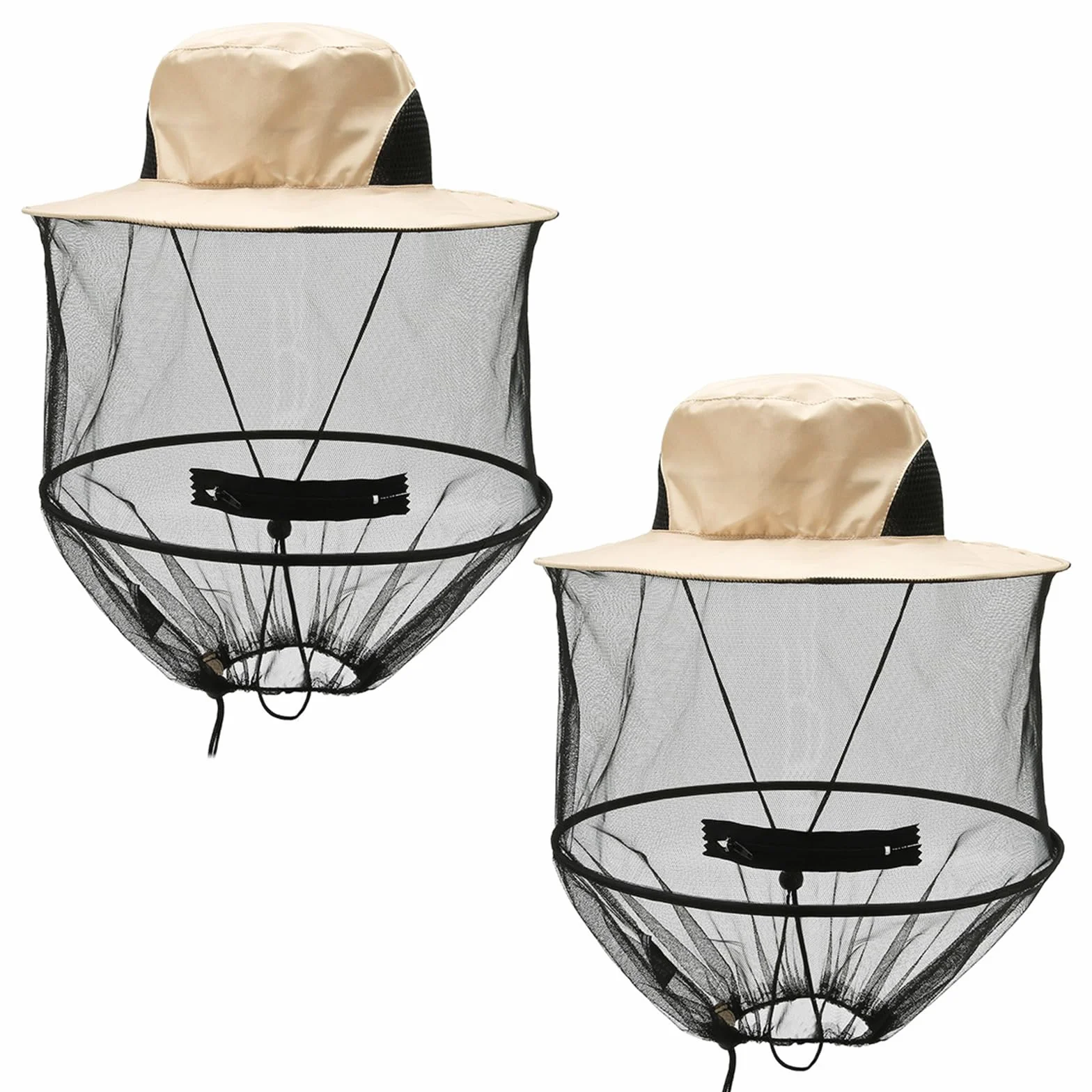 Cappello Zanzariera Pieghevole Anti Insetti per Apicoltore Escursionismo Campeggio Pesca Giardino Beige 2 Pezzi