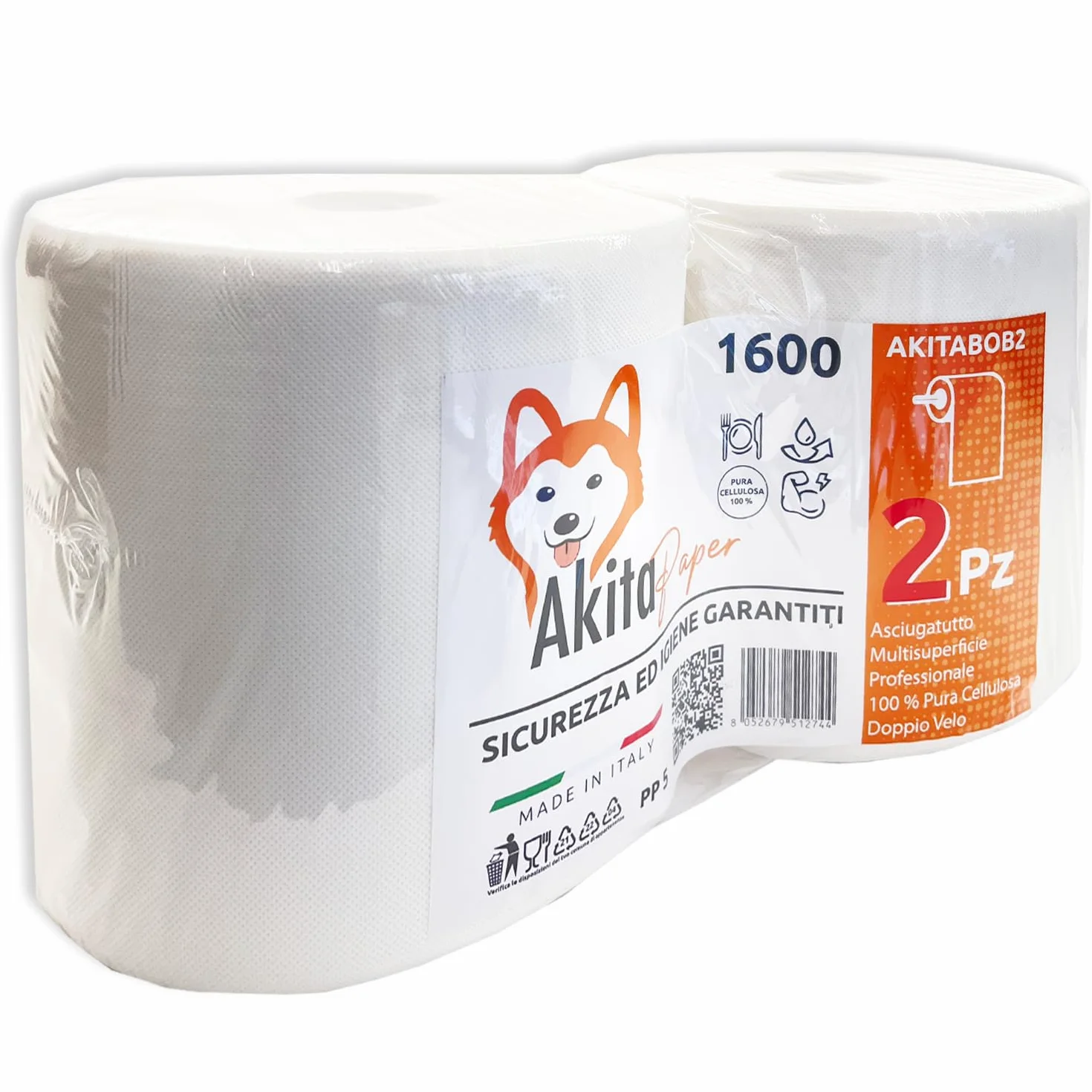 Carta Asciugatutto 2 Rotoli 1600 Lunga Durata Extra Resistente Bobina 2 Veli Pura Cellulosa Uso Alimentare