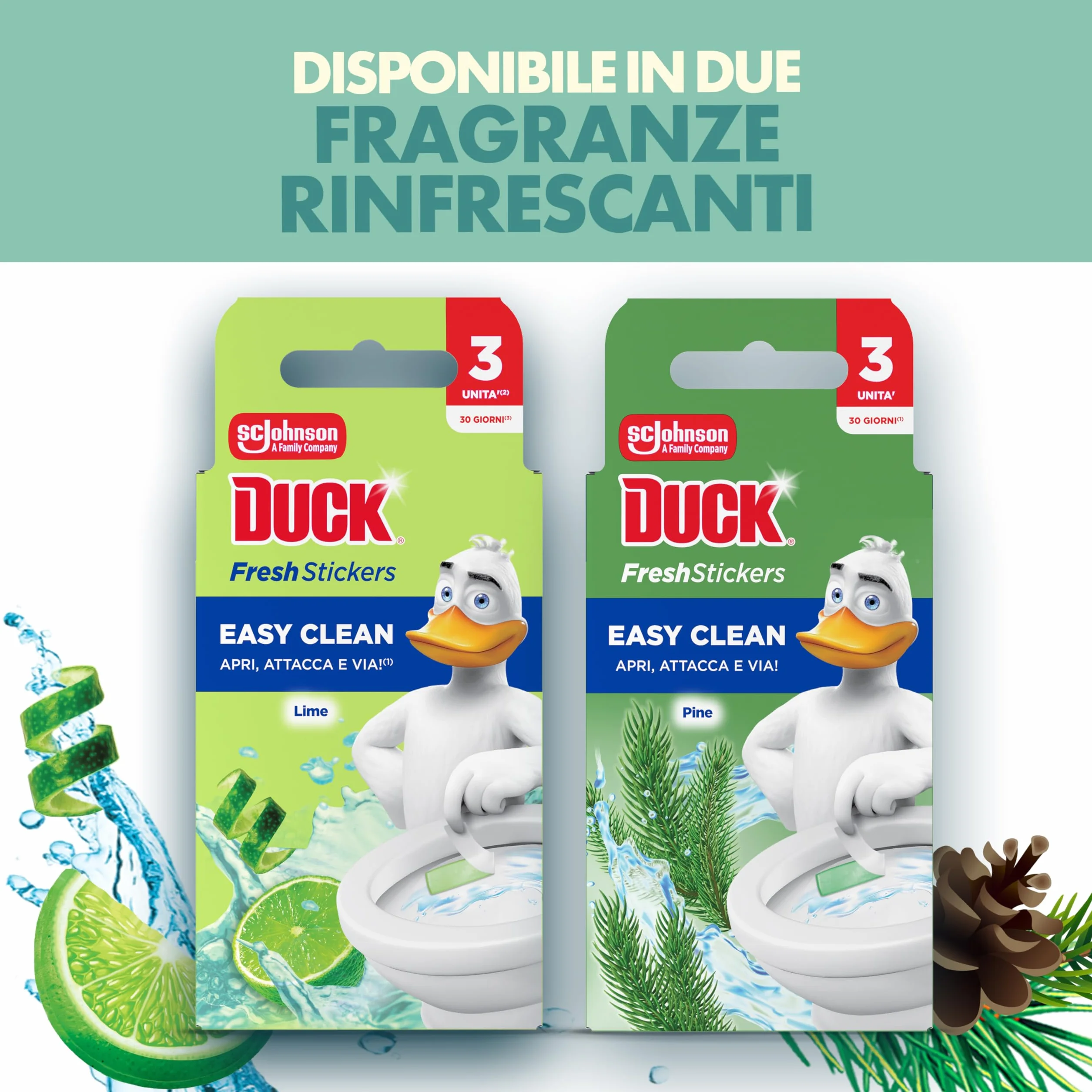 Duck Fresh Stickers - Strisce Adesive Gel Igienizzanti WC, Profumo Lime, Formato Scorta da 10 Confezioni, 30 Strisce
