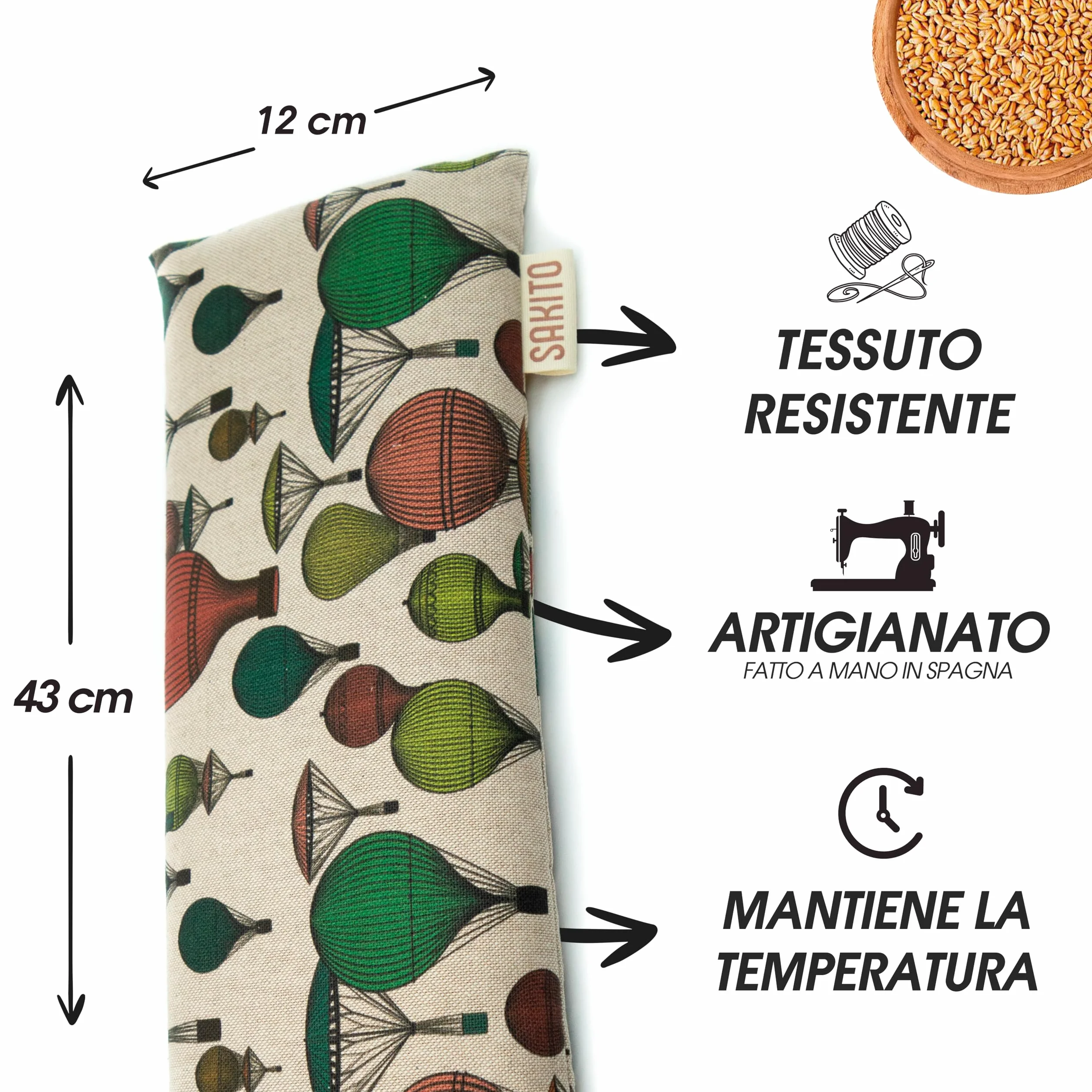 Cuscino Termico Cervicale Inodore (42x12 cm) - Cuscino Cervicale Riscaldante - Cervicale Riscaldante - Scalda Collo Cervicali - Scaldino con Semi - Cuscino di Semi di Grano Non Profumato