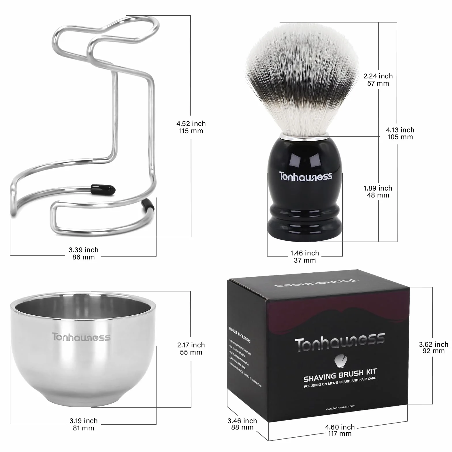 Kit per pennello da barba per uomo, set da barba 3 in 1 include pennello con setole in nylon, ciotola da barba in acciaio inossidabile a 3 strati e supporto per la rasatura con modellazione integrata