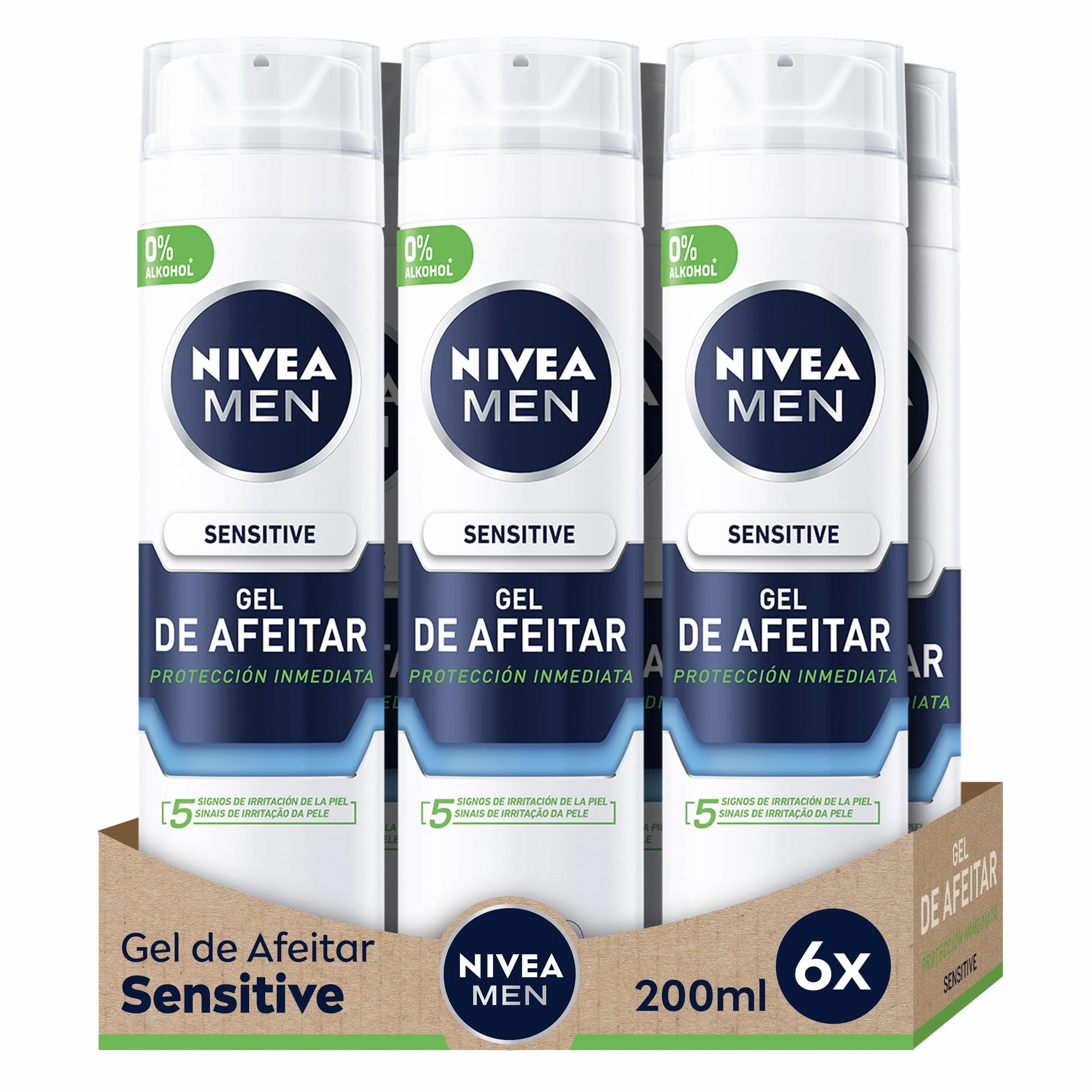 NIVEA MEN Sensitive Gel da barba (6 x 200 ml) per pelli sensibili, gel viso con tecnologia Ultra Glide per una rasatura senza irritazioni