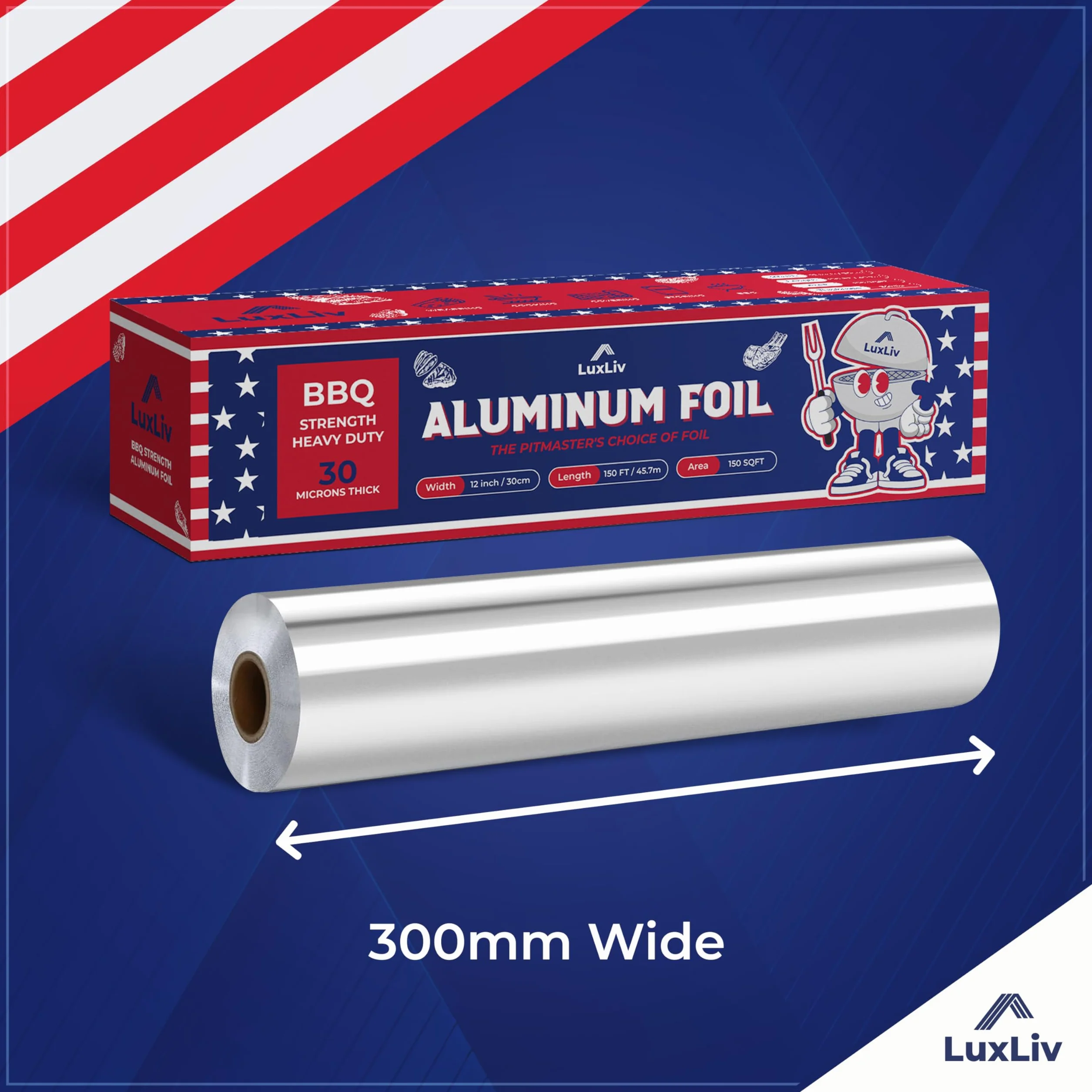 LuxLiv® Rullo di Carta Alluminio Pesante per BBQ 12 pollici x 150 piedi Grado Extra Spesso Resistente