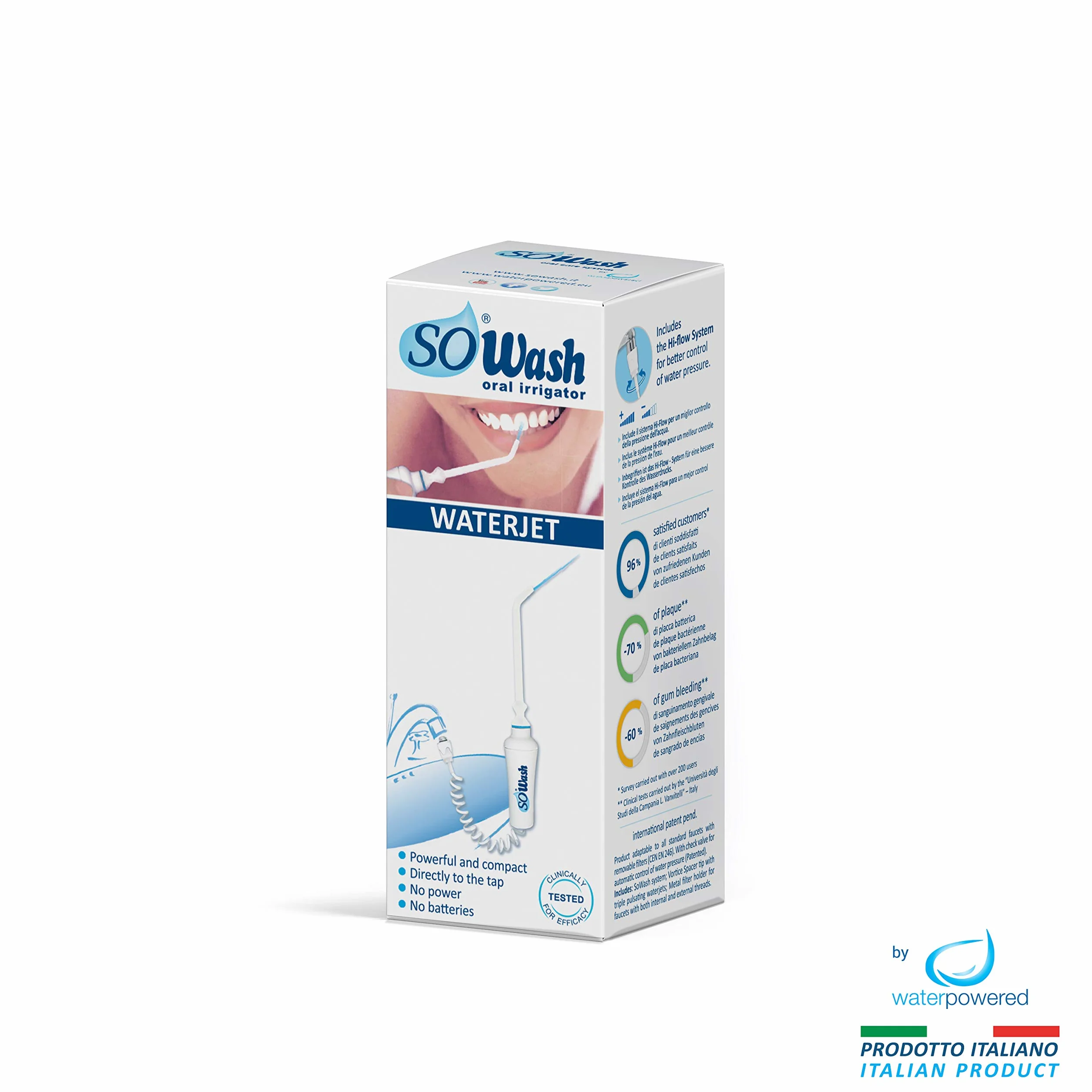 Idropulsore Dentale SoWash | Idrogetto | Si Collega al Rubinetto | Irrigatore Dentale Senza Batterie e Elettricità | Testina con Getto Singolo Lineare | Prodotto Italiano