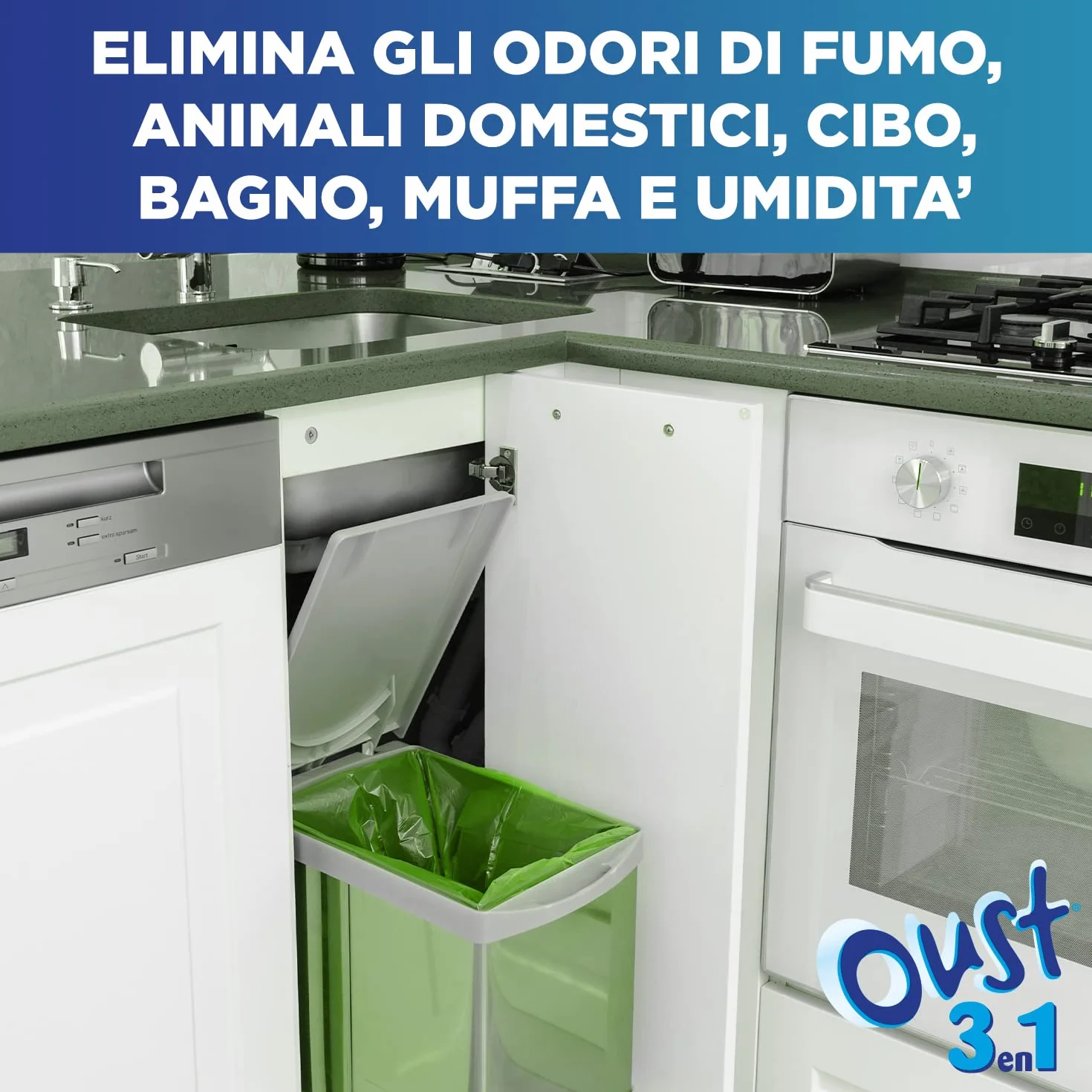 Oust 3 in 1 Spray Disinfettante 400 ml Fragranza Fresh Garden per Superfici e Tessuti Uccide 99,9% Batteri 12 unità