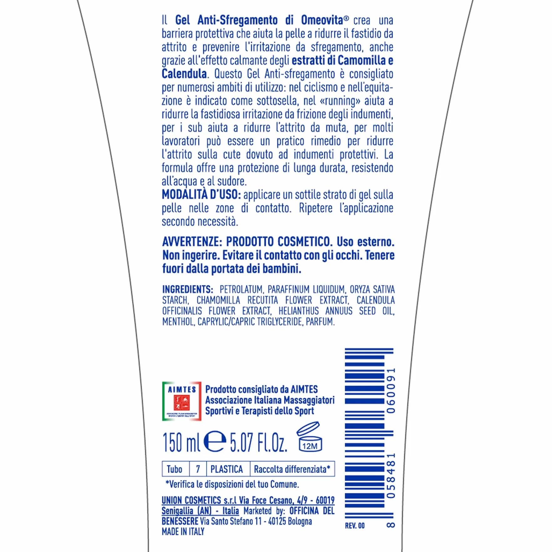 OMEOVITA SPORT Gel Antisfregamento 6 x 150 ml Barriera Protettiva Pelle