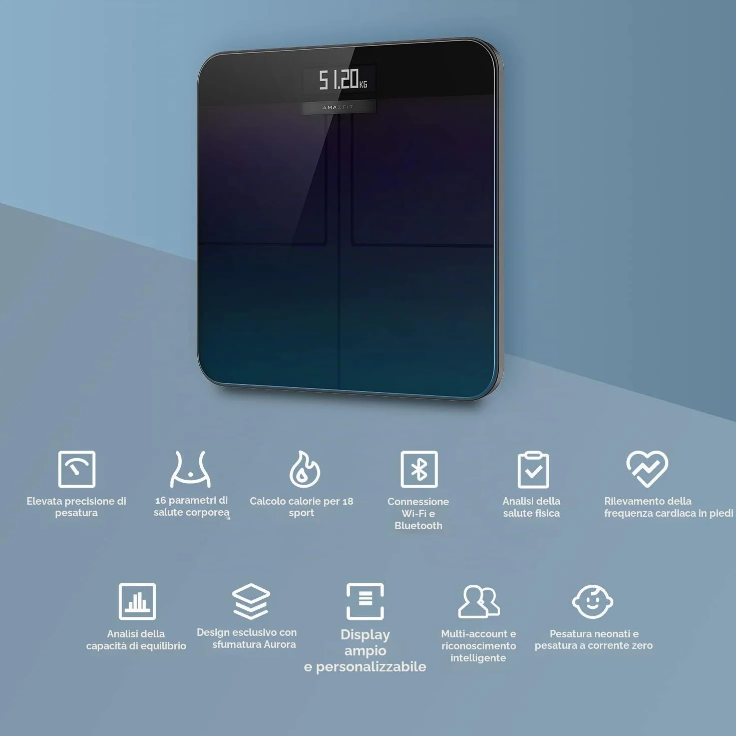 Amazfit Smart Scale Bilancia Pesapersone Impedenziometrica 16 Indici di Misurazione Massa Grassa App iOS Android