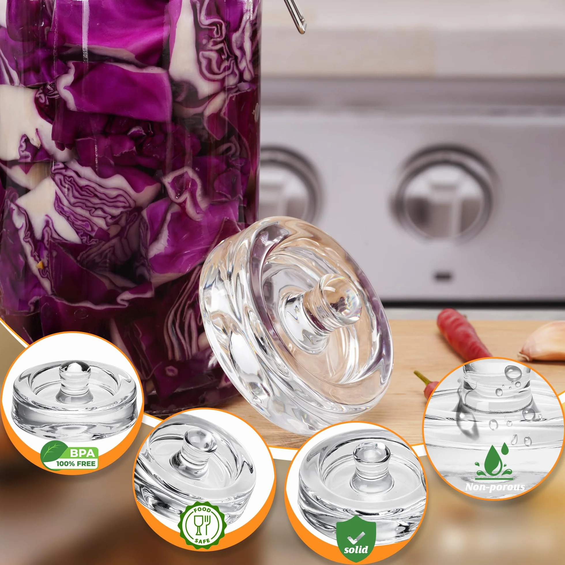 Pesi fermentatori in vetro, 4 pezzi, Ø 8 cm, pesi in vetro per fermentazione, peso fermentazione e pietra di contrappeso per bicchieri di mason a collo largo, crauti, kimchi