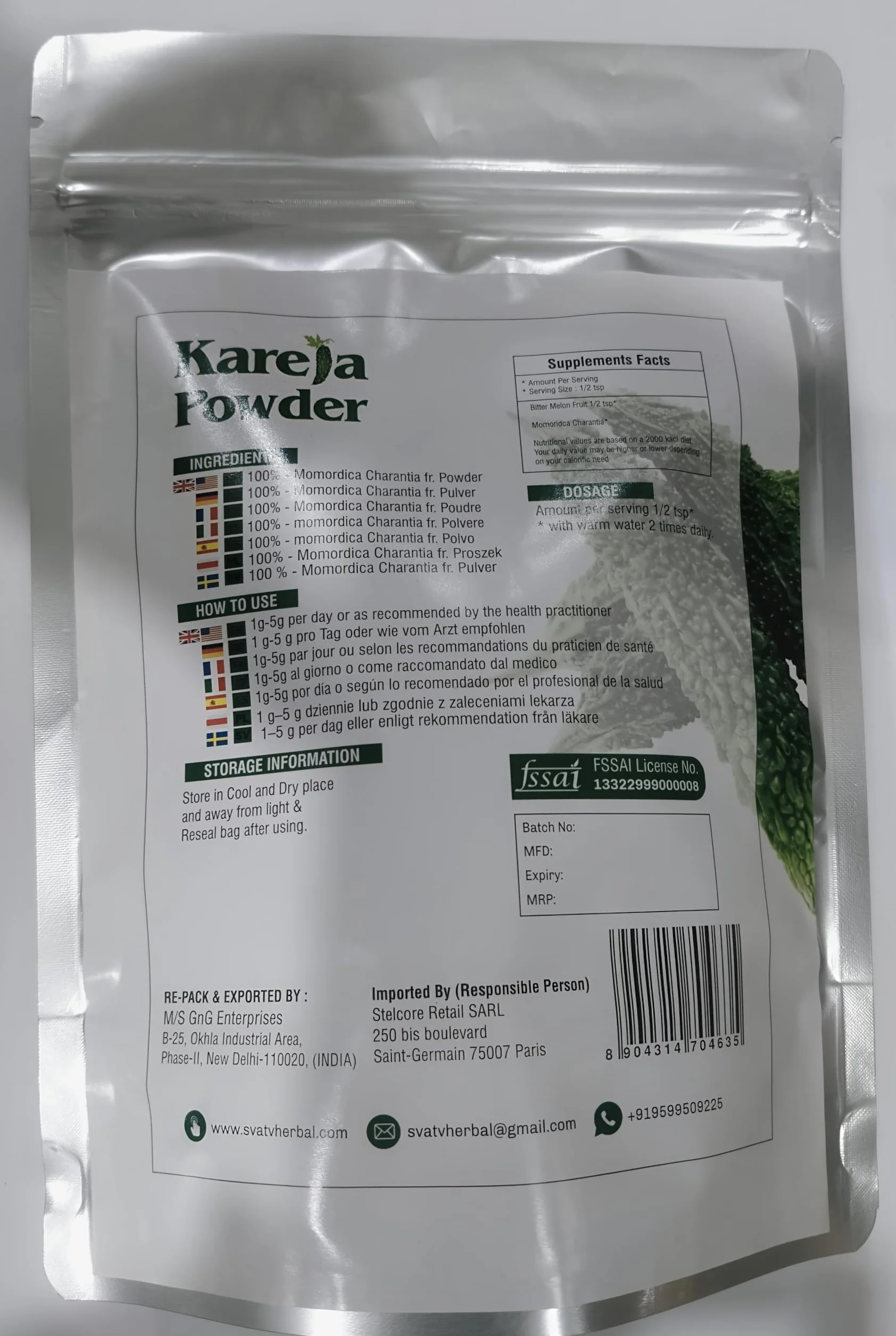 Karela Powder (melone amaro) 227g Antiossidanti Senza glutine