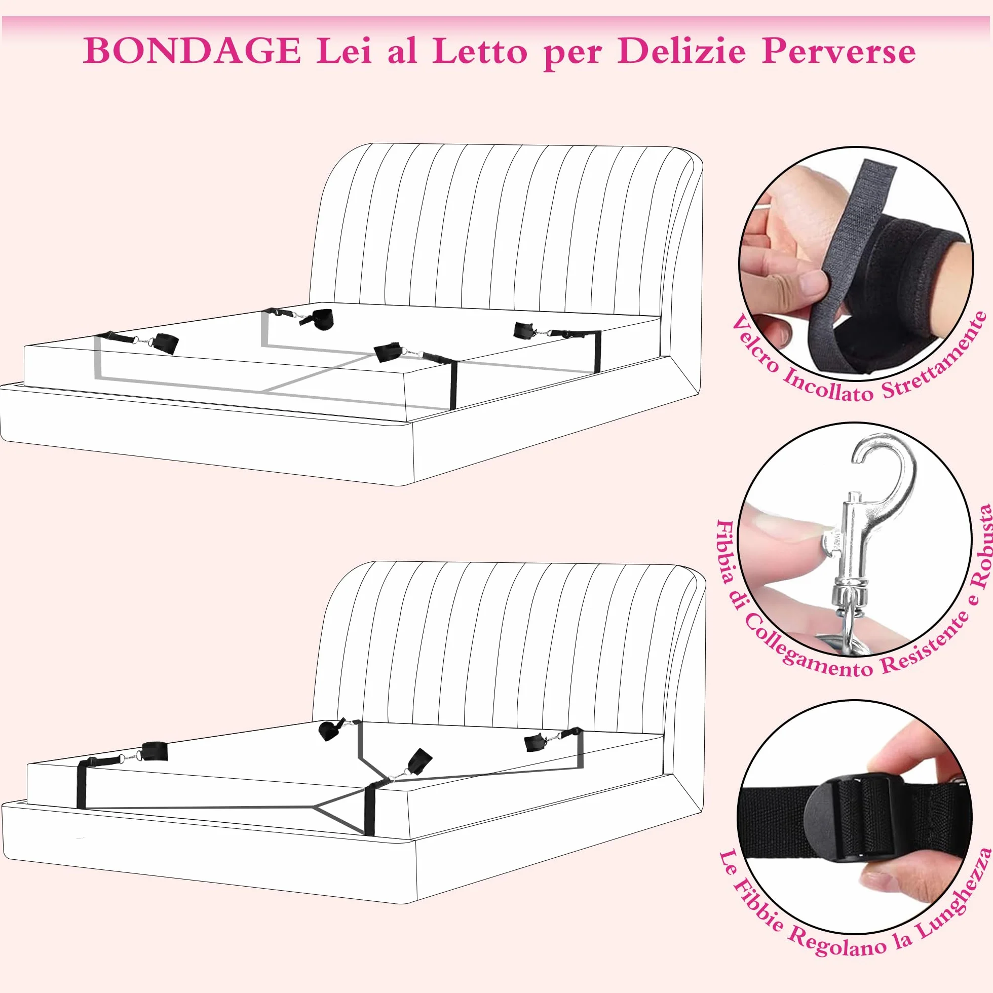 Manette per Coppia Letto Manettes Giochi Erotici Erotiici per Coppie Sexytoysys Donna Coppia Giochi Sessuali Hot per Coppia 6 Kit (Nero)