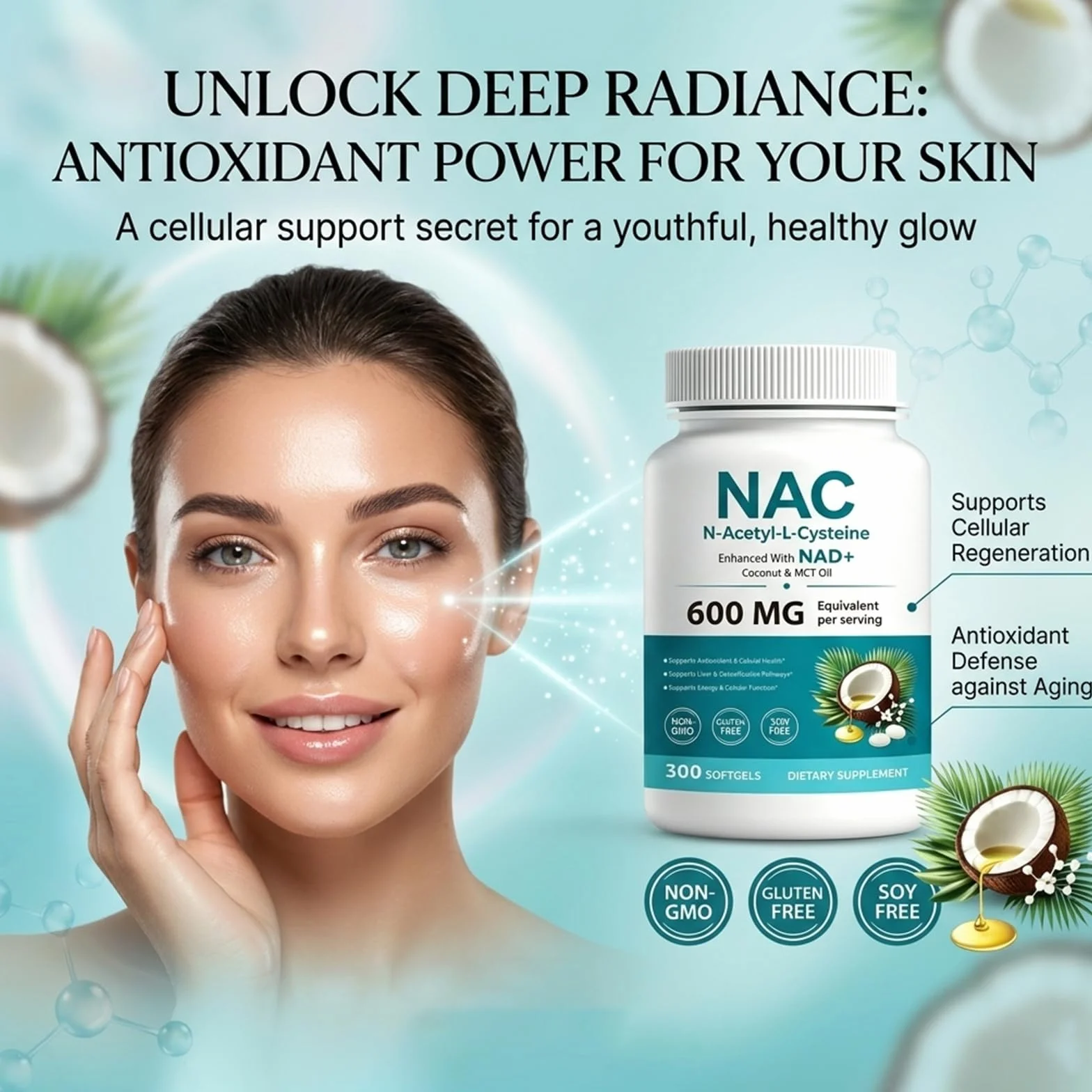 NAC N-Acetyl L-Cysteine 600 mg Softgels | Enhanced with Coconut & MCT Oil,Non-GMO, Gluten Free | 300 Softgels (100 Day Supply）