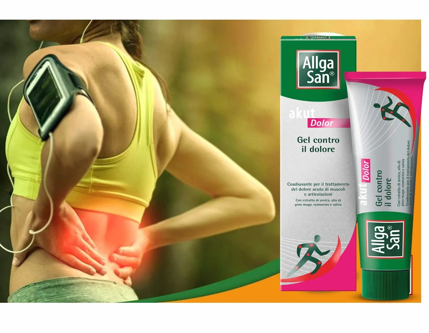 Allga San Akut Dolor Arnica Gel Forte 100 ml, Crema per Dolori Articolari e Muscolari, Massaggio con Canfora