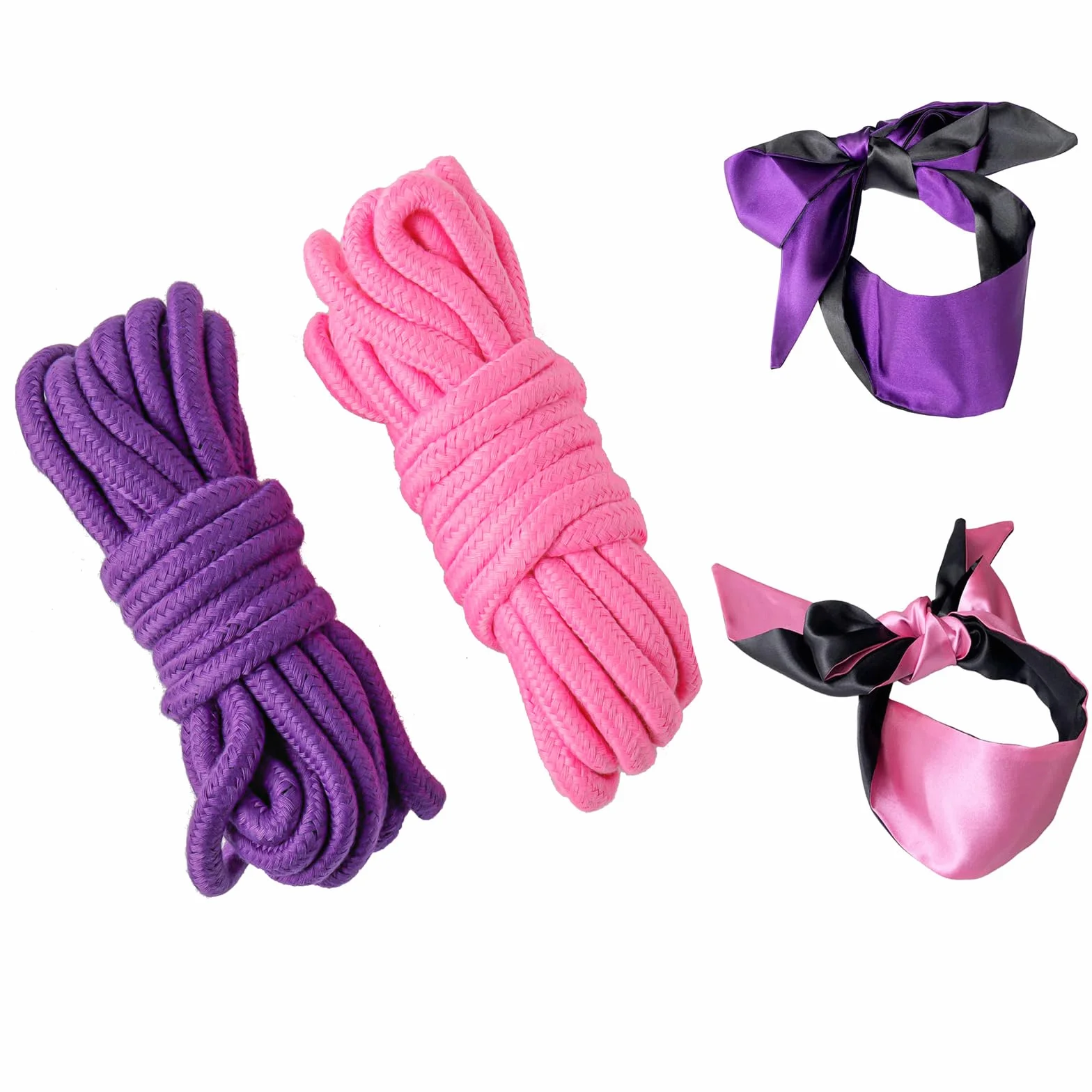 Set 4 pezzi maschera per occhi in corda di cotone e raso di seta per sonno (rosa viola)