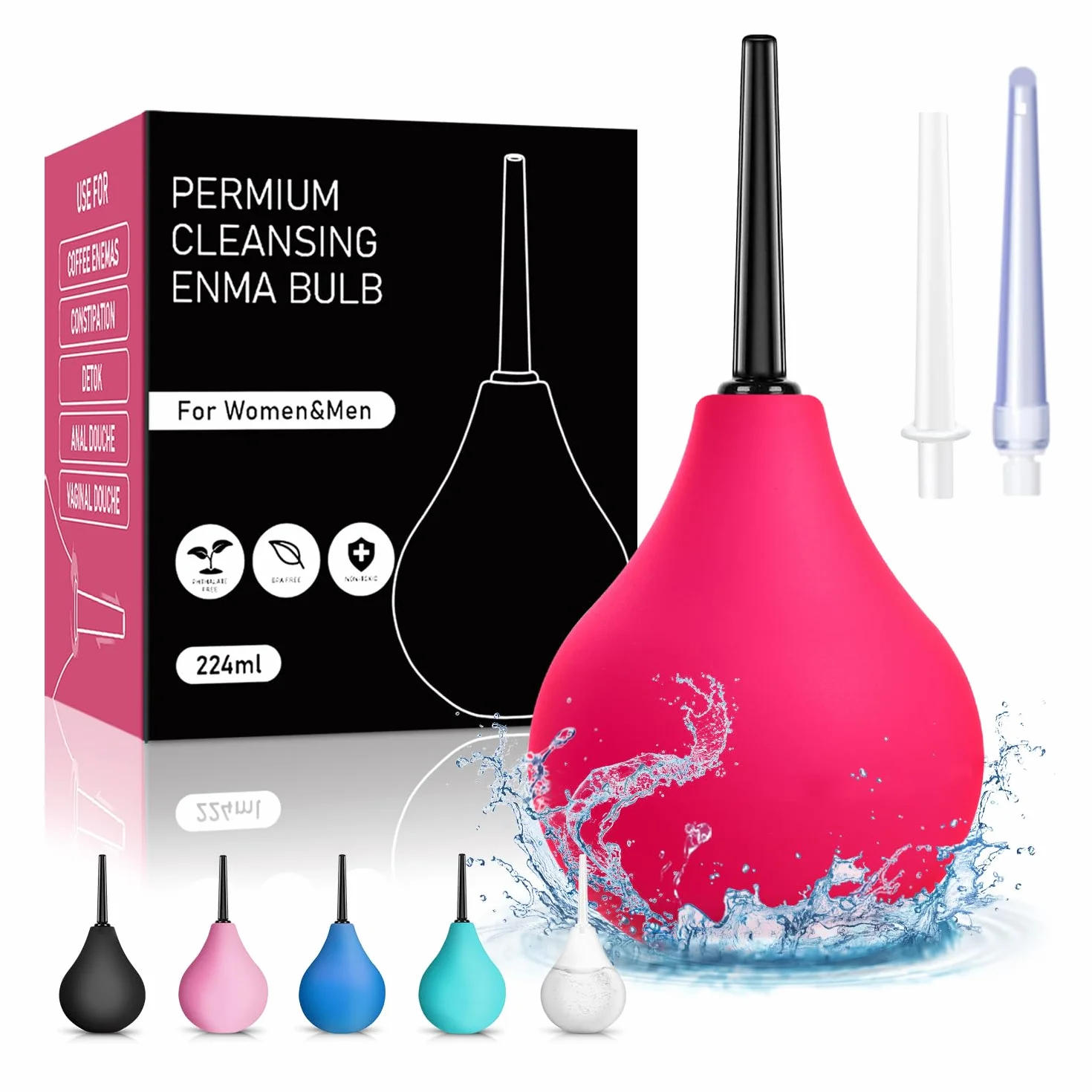 Clistere per pulizia ano anale - Peretta per Clistere Adulti Per Doccia Anale Lavanda Vaginale,per Donne Uomini Kit di Bulbi per Clistere 224ml(Rosa)
