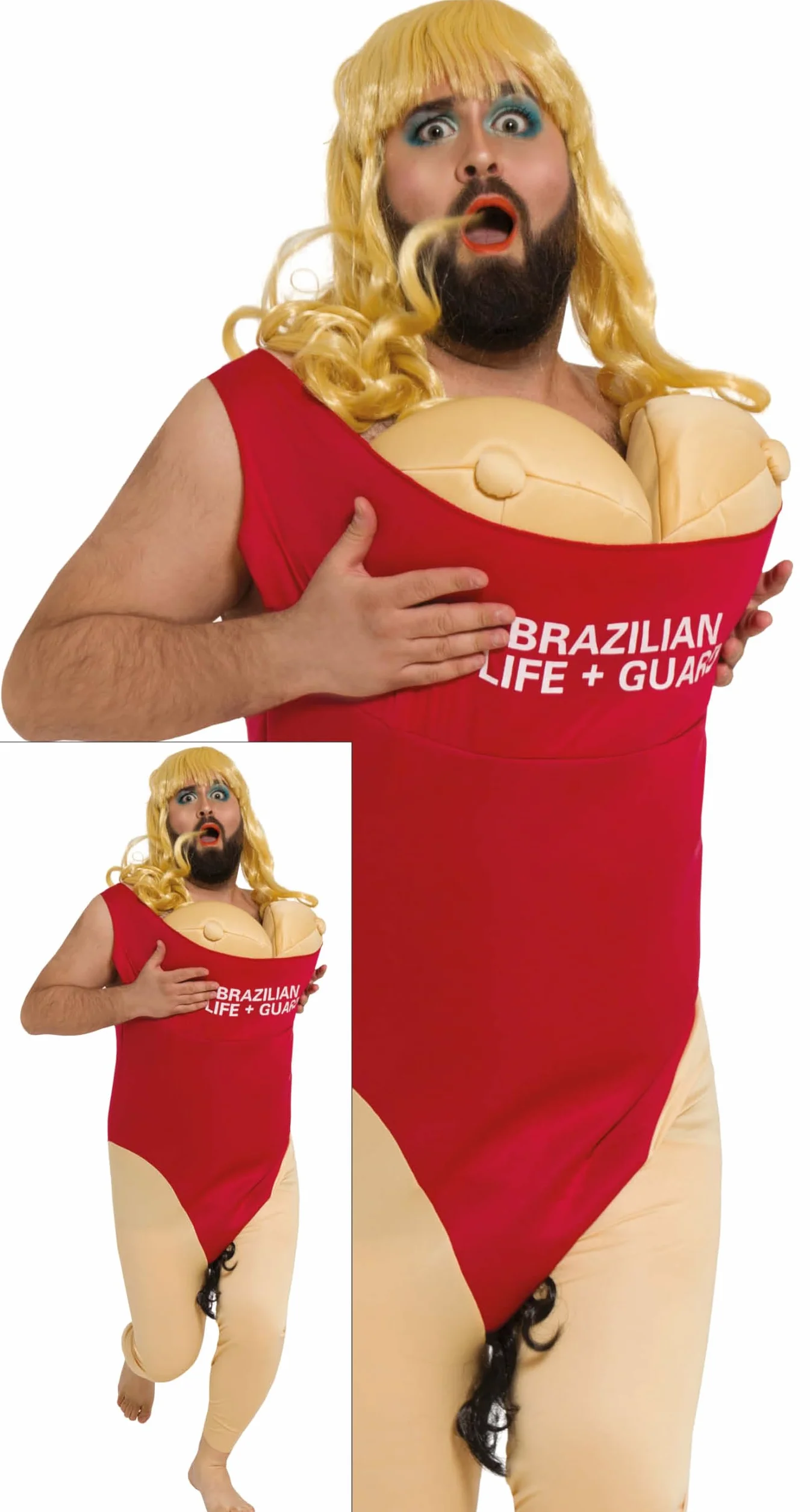 FIESTAS GUIRCA Costume da Bagnino per Uomo Tuta e Petto Rosso e Naturale