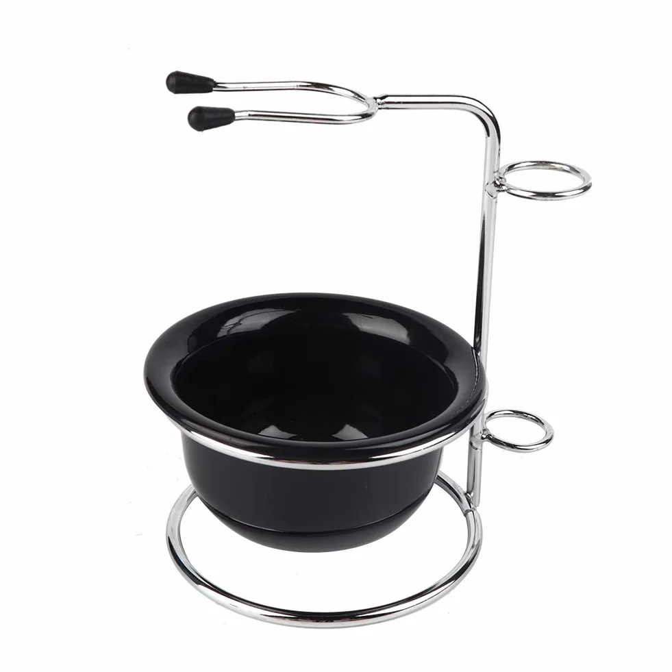Supporto per pennello da barba, Kit di supporto per rasatura, Supporto per rasoio per pennello da barba in acciaio inossidabile e ciotola da barba nera per la pulizia del viso maschile