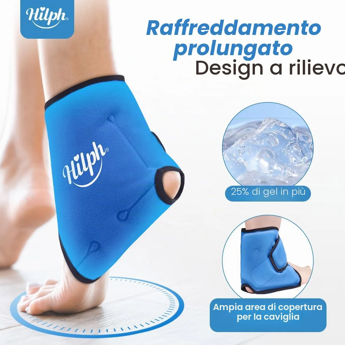Hilph Sacco di Ghiaccio per Caviglia Riutilizzabile, Borsa Terapia Freddo e Caldo per Caviglia con Fascia Regolabile - Riduce Dolore, Gonfiore da Distorsioni, Stiramenti e Infiammazioni