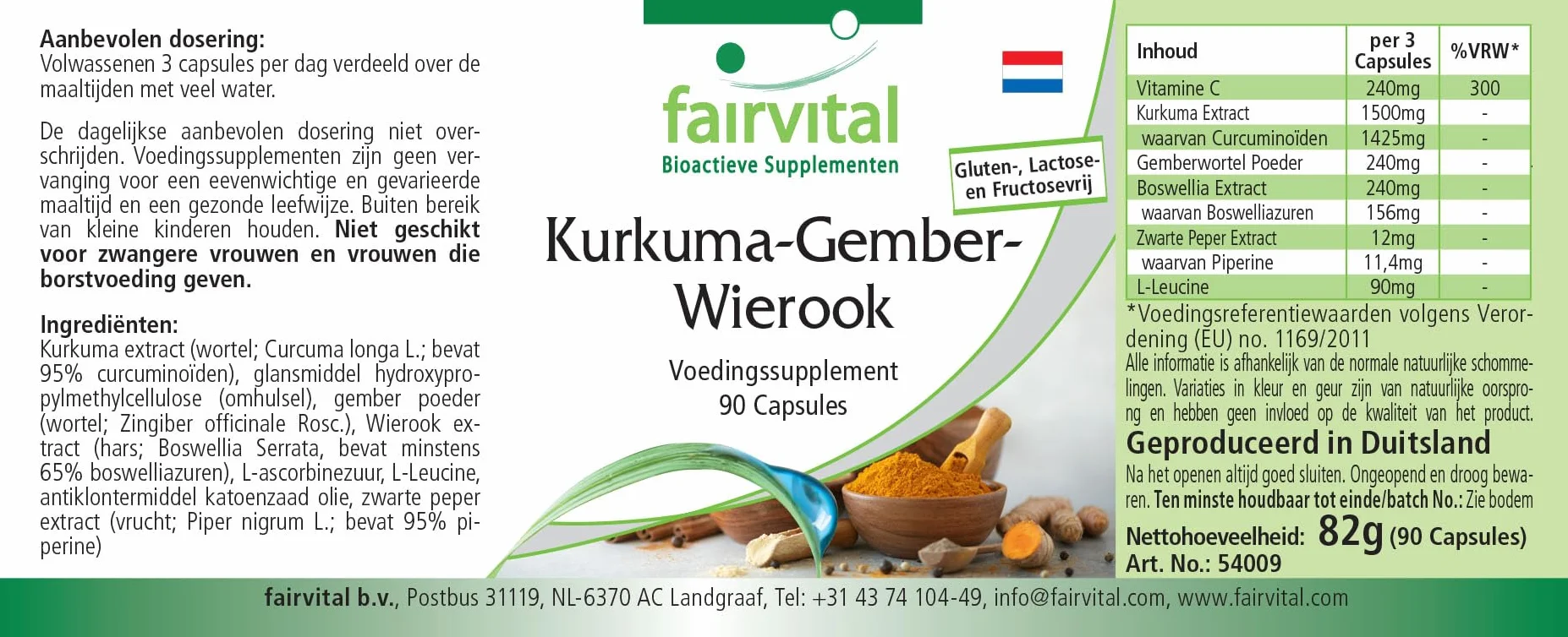 Fairvital Curcuma Zenzero Boswellia Vitamina C 90 Capsule Vegane Pepe Nero