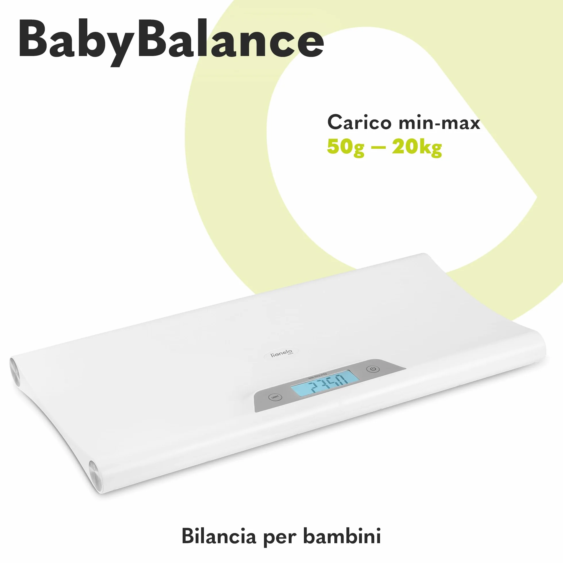 LIONELO BABYBALANCE bilancia elettronica neonati 20kg display tara memorizzazione misurazione pesatura 5g