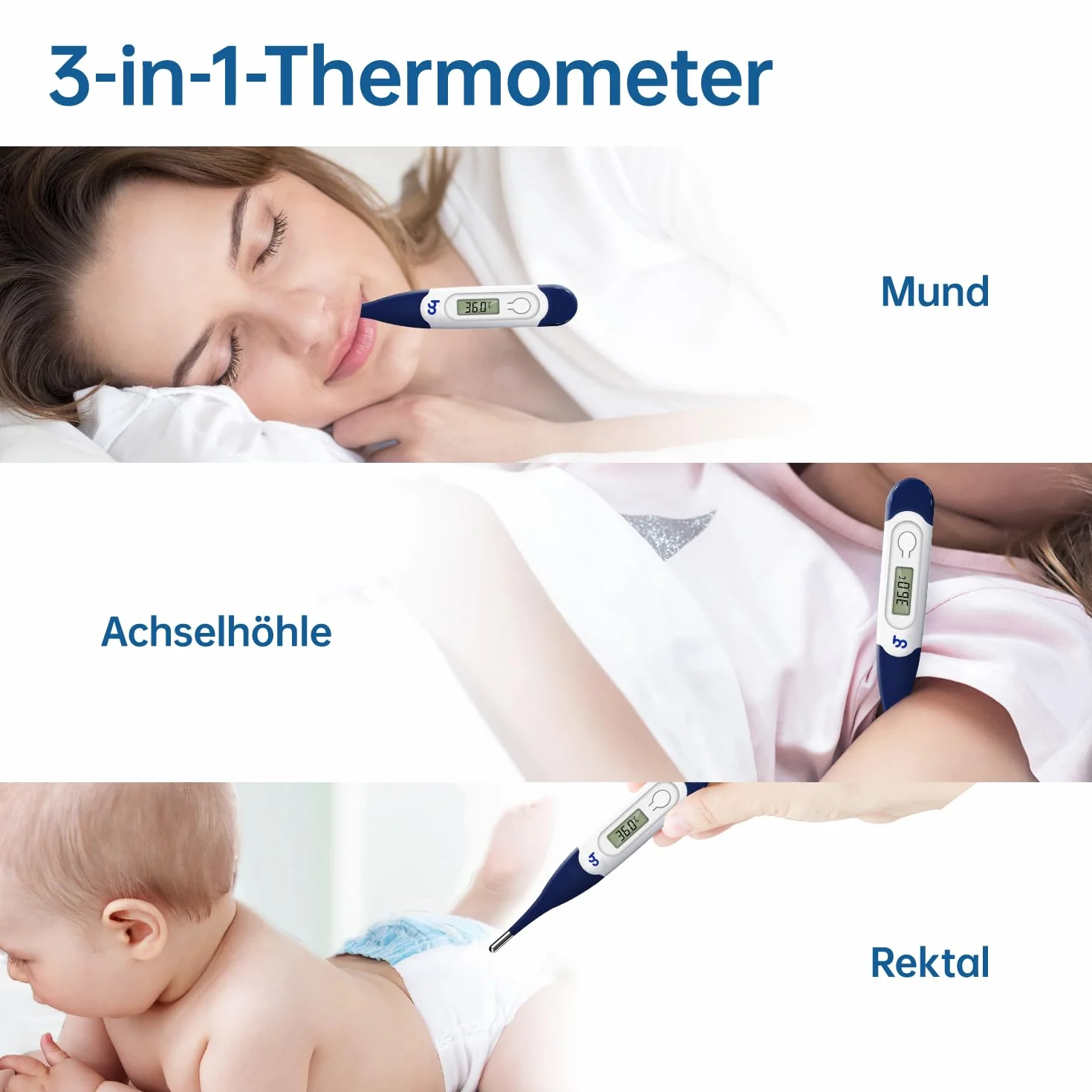 Femometer Termometro Digitale Orale per Febbre, Lettura Rapida Temperatura Corporea per Bambini Adulti Neonati Bianco