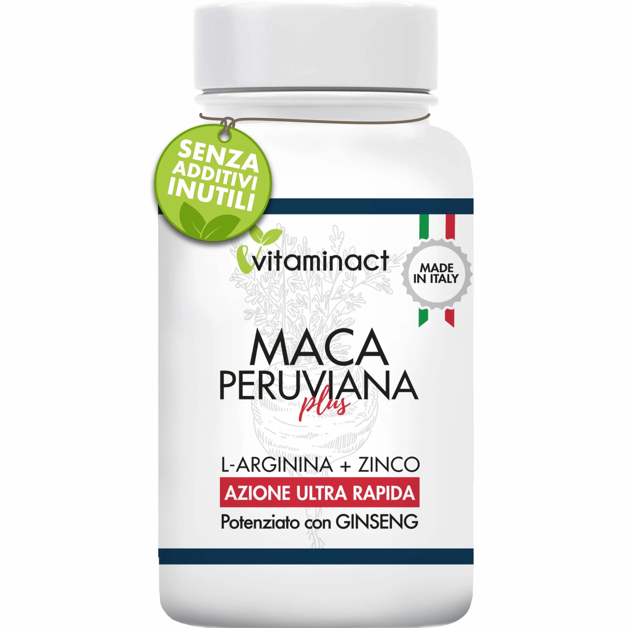 Maca Peruviana Plus XXL Altissimo Dosaggio 10000.00 mcg al giorno - Potenziato con Ginseng + Arginina + Zinco + Vitamine B9, B6, B12, C - Made in Italia - Formula Innovativa