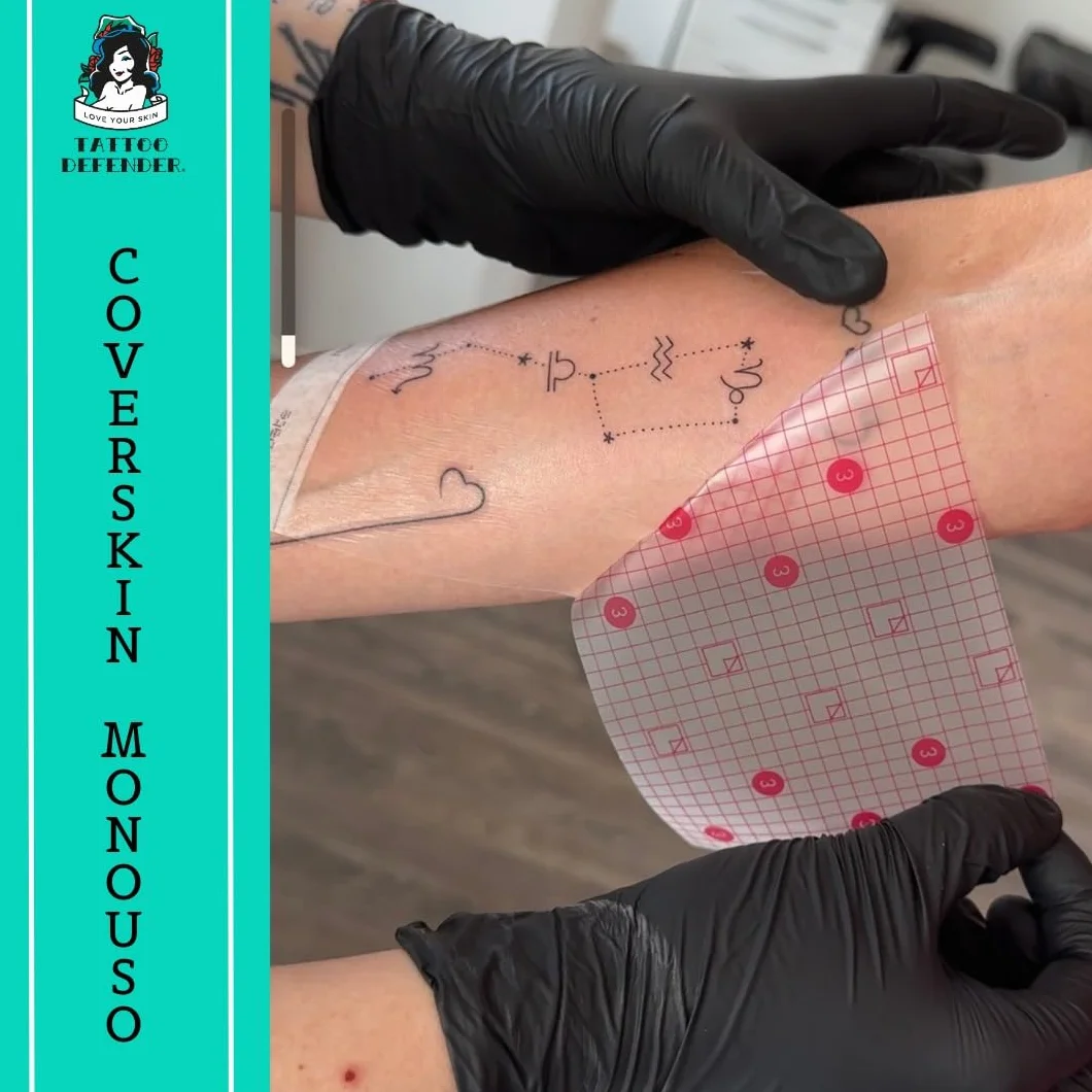 Tattoo Defender - CoverSkin Fogli - 4 Fogli Di Pellicola In Poliuretano - Pellicola Protettiva Per La Cura Dei Tatuaggi - Traspirante Ed Idrorepellente - Marchiato CE