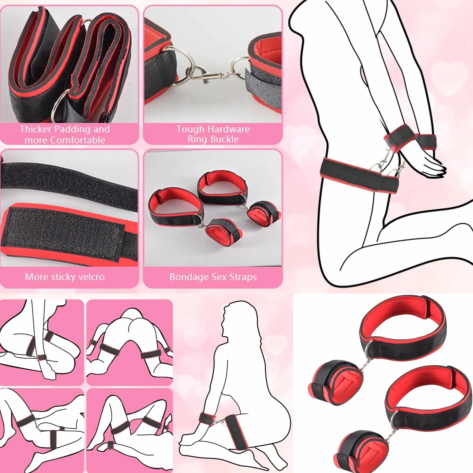 Cavigliere in nylon Love Accessorio strumento di controllo per mani e piedi nero rosso