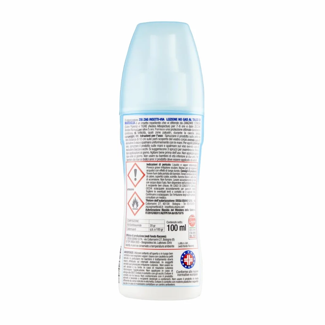 ZIG-ZAG Lozione Antizanzare Corpo Repellente Zanzare Zecche Tafani Talco di Marsiglia 100 ml