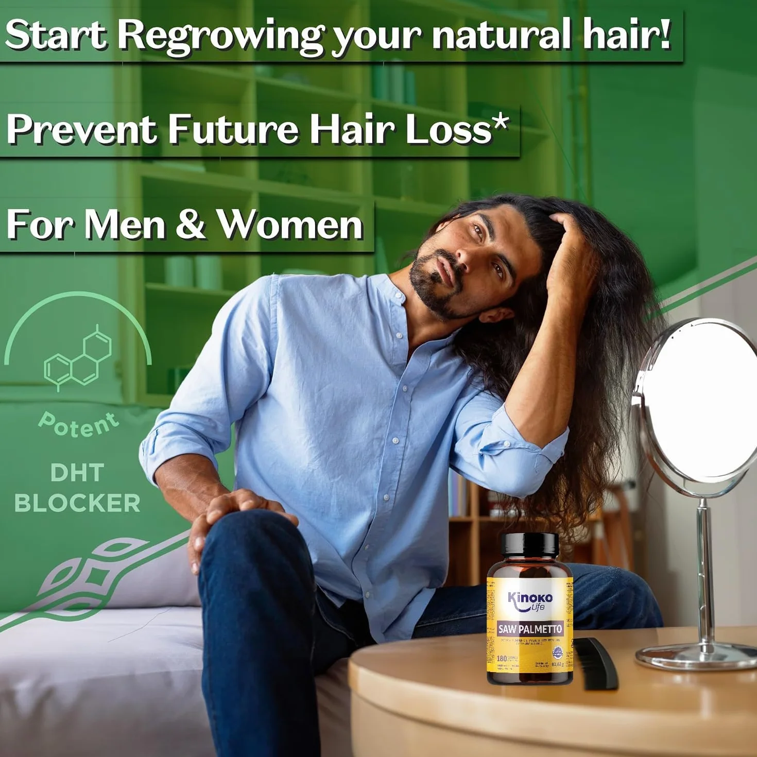 Kinoko Life Saw Palmetto 320 mg 180 capsule Estratto lipidosterolico puro 85-95% con Omega 9 Olio di Semi di Zucca Pygeum Africanum Serenoa Repens Capelli e Prostata