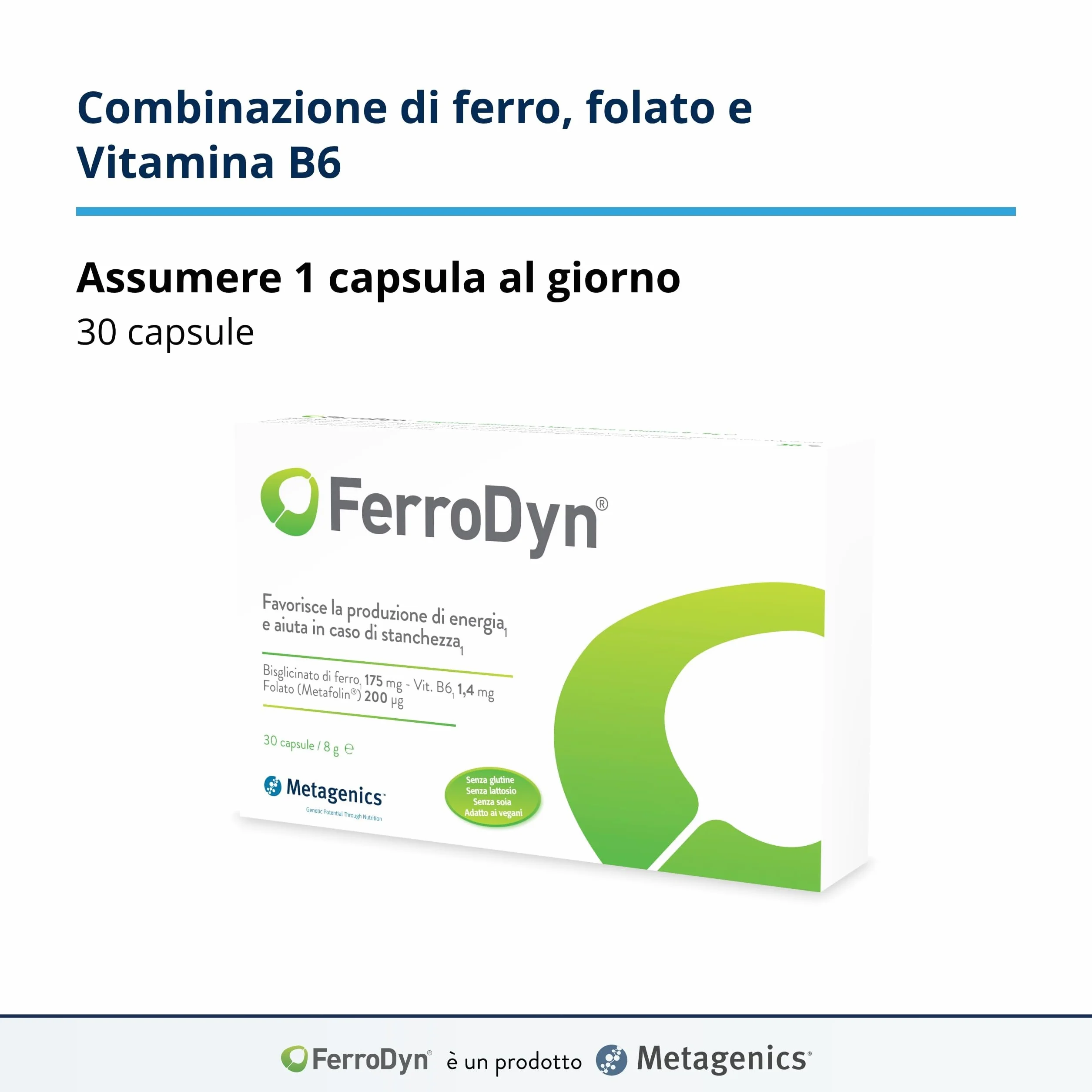 FerroDyn - Sostiene la Formazione dei Globuli Rossi e la Produzione di Energia - Utile in Caso di Affaticamento - 30 Capsule