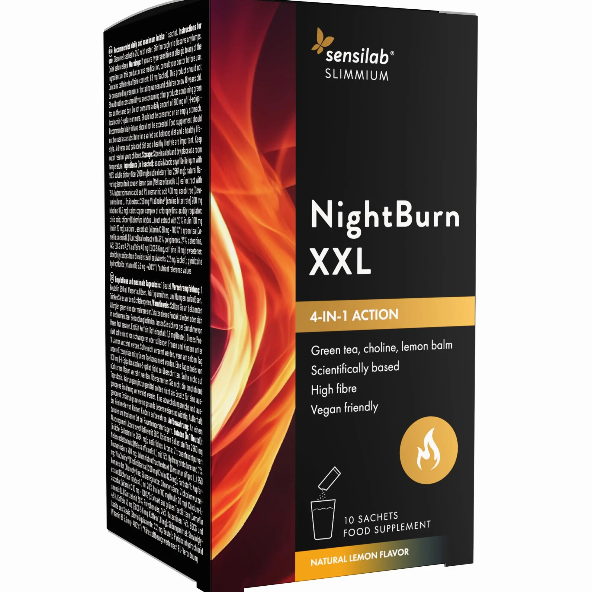 Sensilab Slimmium NightBurn XXL – Tè Verde, Cicoria, Colina, Carruba, Melissa, Vitamina C e Vitamina B6 – Termogenico, Ricco di Fibre – Digiuno Intermittente – 10 Bustine per 10 Giorni