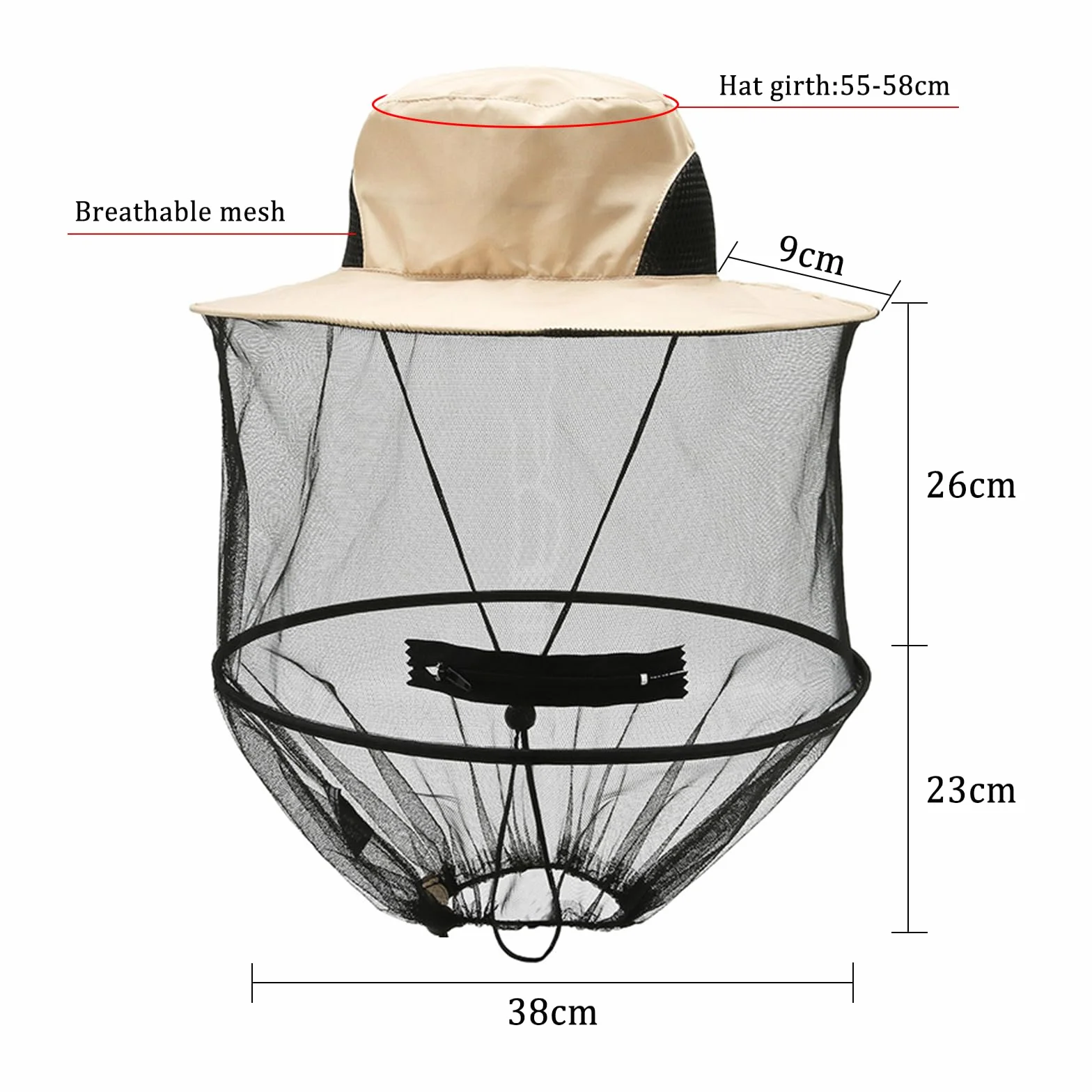 Cappello Zanzariera Pieghevole Anti Insetti per Apicoltore Escursionismo Campeggio Pesca Giardino Beige 2 Pezzi