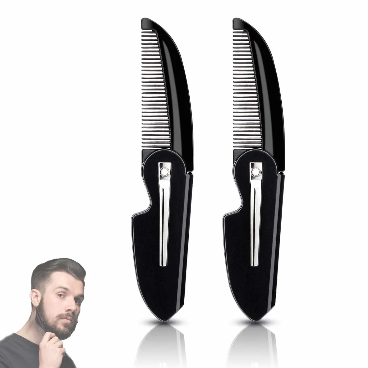 Confezione da 2 pettini per barba pieghevoli per uomo pettine per baffi pettine piccolo tascabile pettine per baffi pettine per capelli portatile per styling uomo pettini per barba e baffi