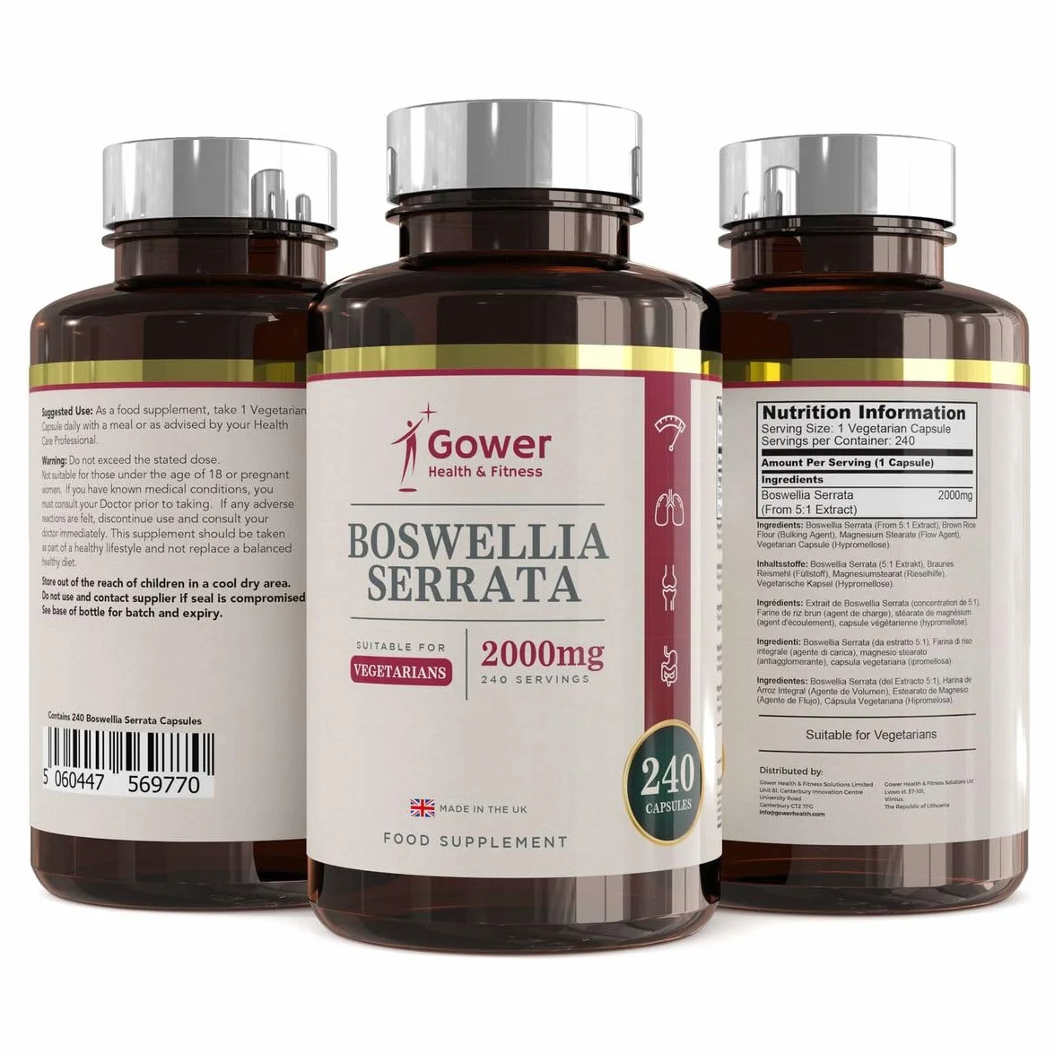 GH Boswellia Serrata 2000 mg Capsule ad Alto Dosaggio | Estratto di Boswellia 5:1 | 240 Capsule Vegane | Integratore di Franchincenso | Non-OGM e Senza Glutine | Prodotto nel Regno Unito