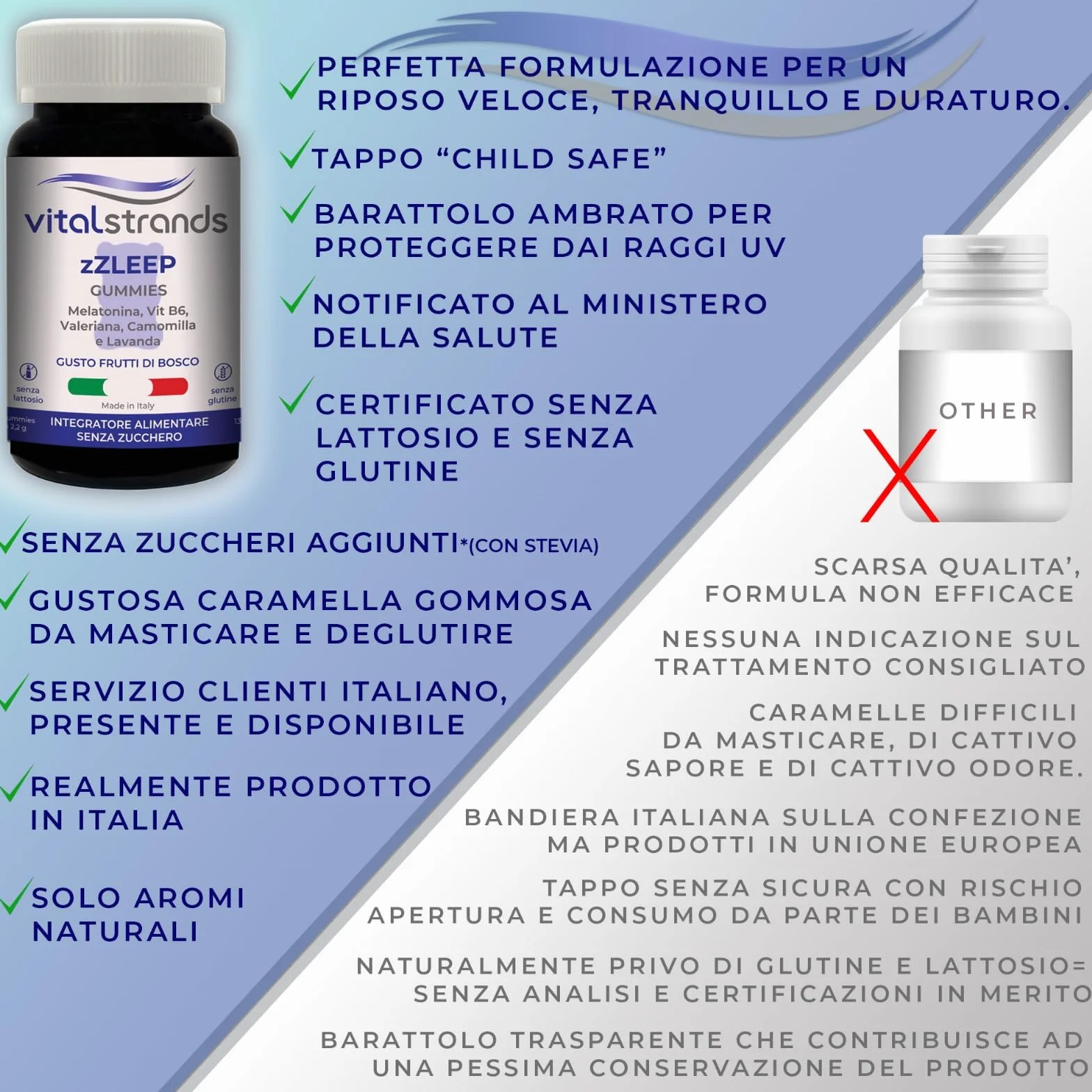 VITALSTRANDS zZLEEP | Melatonina per Dormire forte con l'aggiunta di erbe | Pastiglie per Dormire Meglio con Melatonina e Valeriana, Vitamina B6, Camomilla e Lavanda | 60 Caramelle per Dormire