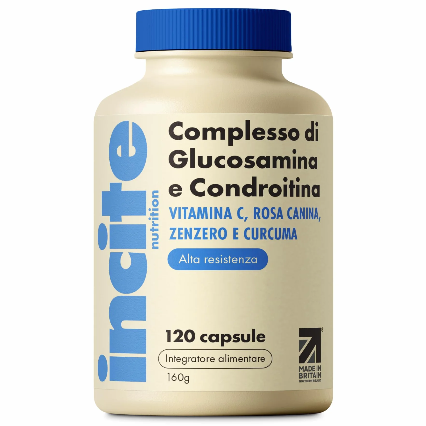 Incite Nutrition Complesso ad alta resistenza con glucosamina e condroitina con MSM, vitamina C, zenzero, rosa canina - Integratori per la cura delle articolazioni, 120 pezzi (confezione da 1)