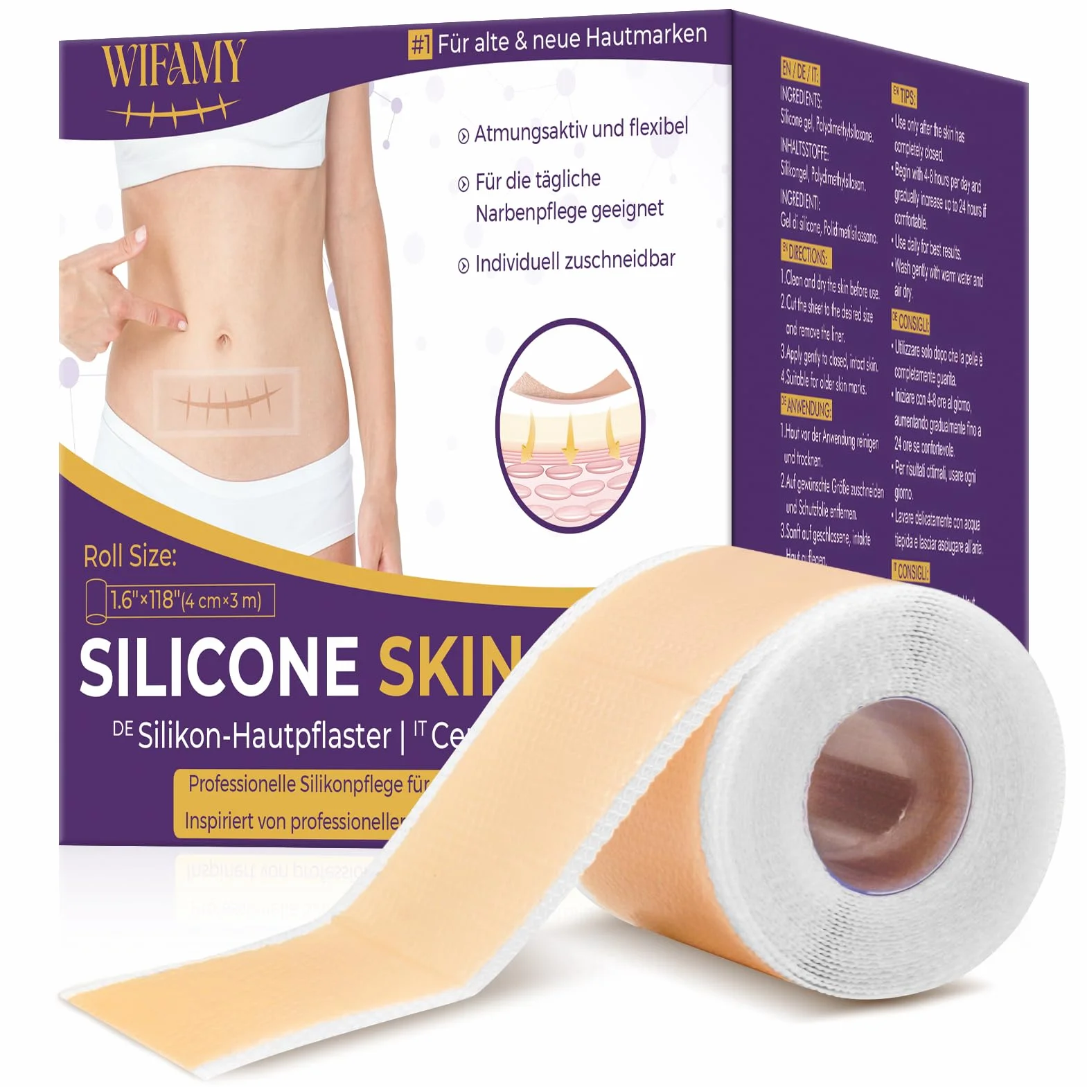 Silikonowy plaster na blizny 4cm x 300cm wielokrotnego użytku wodoodporny oddychający