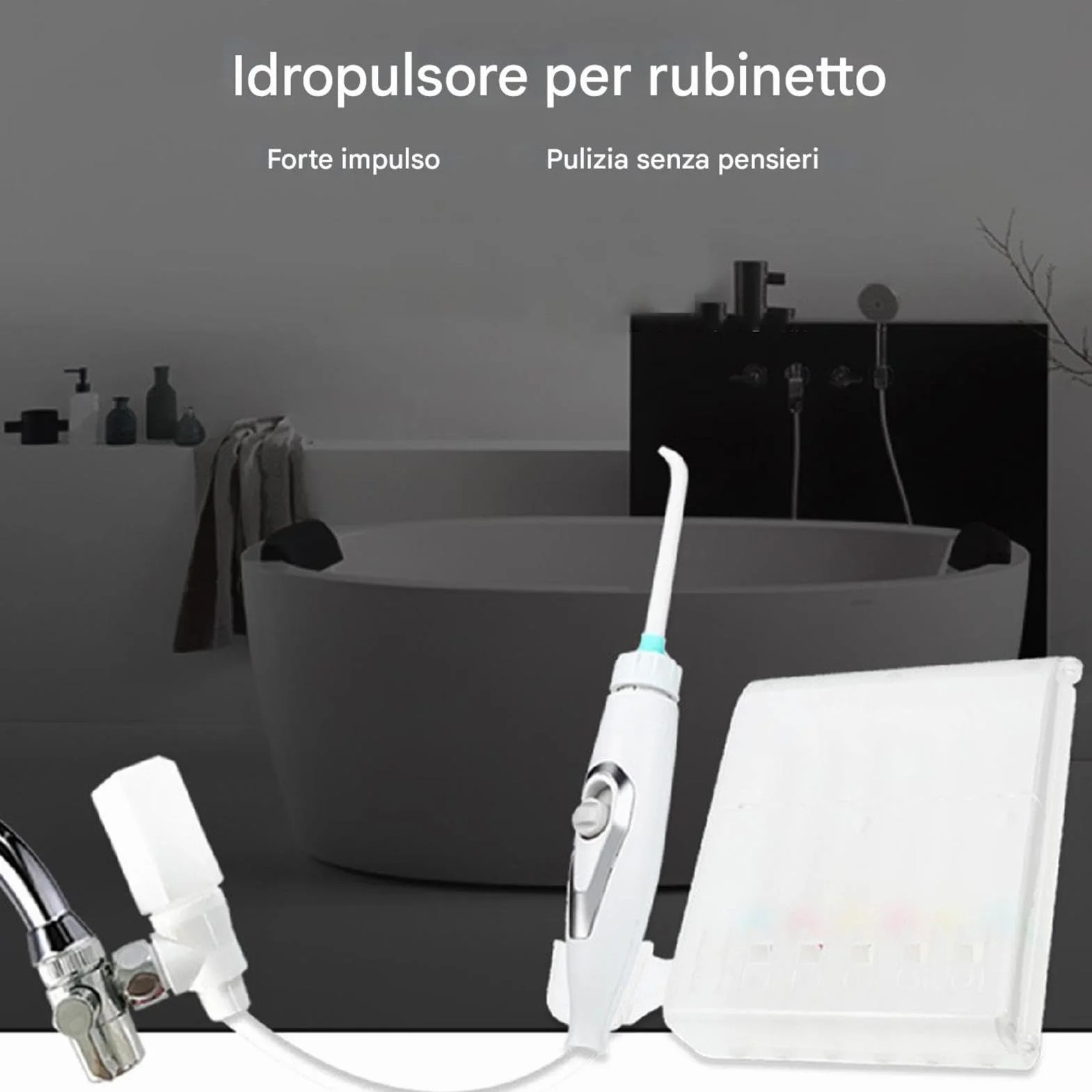 Irrigatore Orale a 6 Ugelli, Idropulsore Non Elettrico per Pulizia Dentale, Dispositivo Igiene Orale