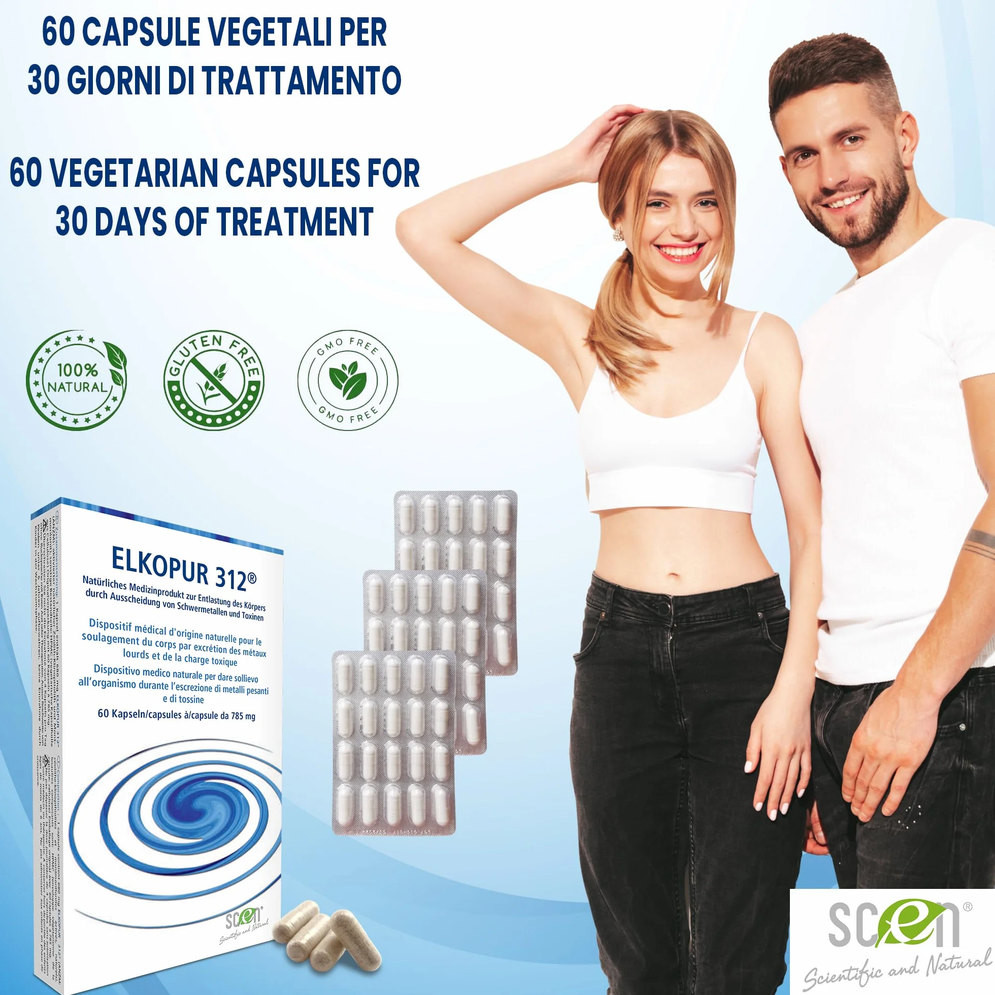 SCEN Elkopur312 Zeolite Pura Attivata 60 Capsule Detox Dispositivo Medico Classe 2A