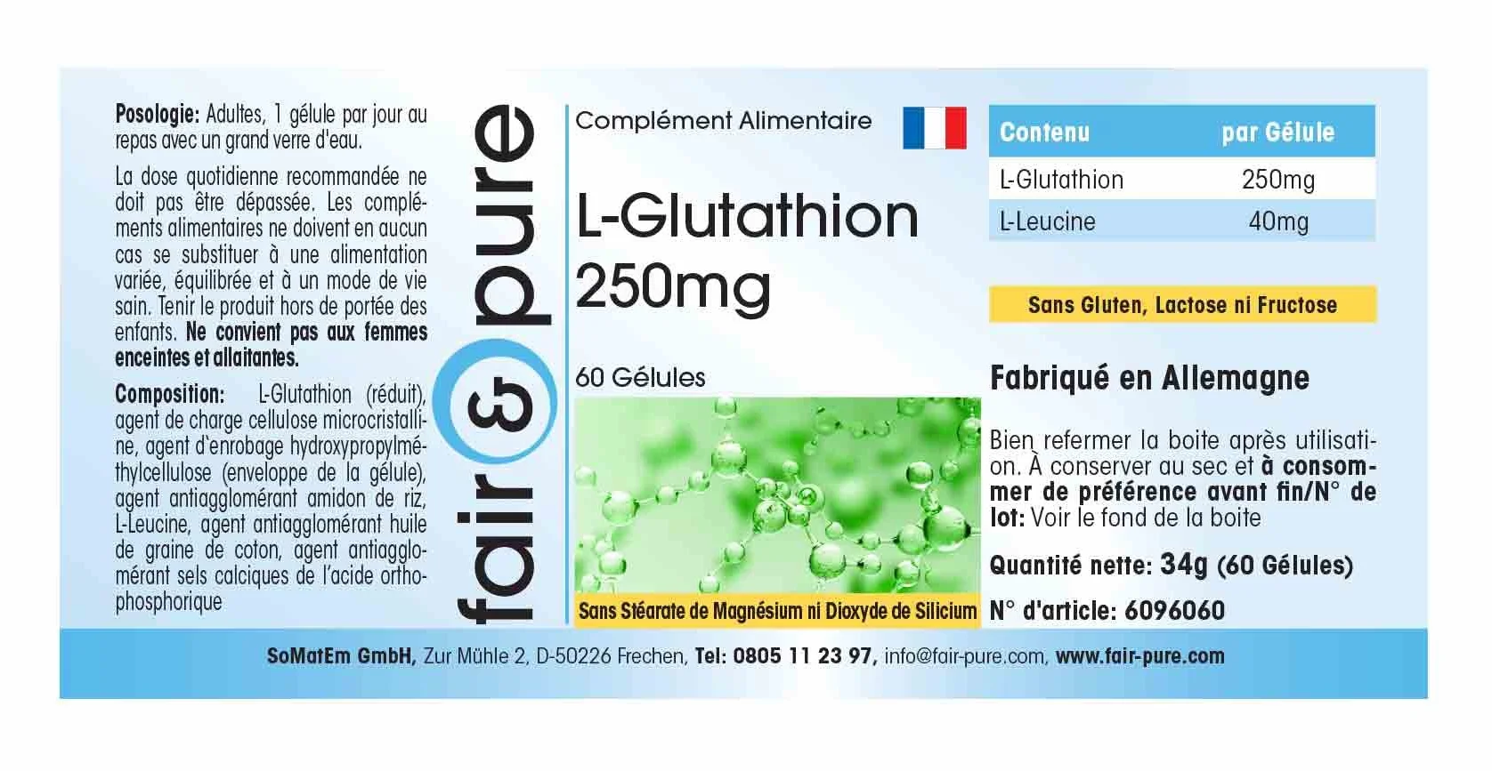 Fair & Pure® - L-Glutatione 250 mg - Ridotto - Biodisponibile - Vegan - 60 Capsule