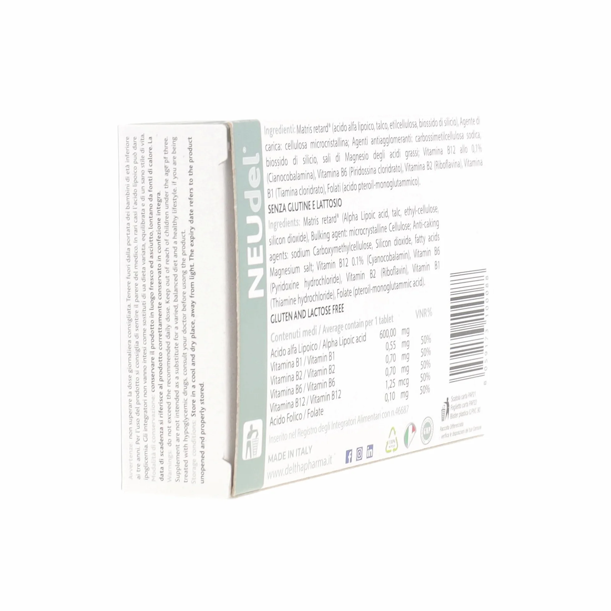 Neudel Integratore Alimentare Antiossidante Antiage Acido Alfa Lipoico 600mg Rilascio Controllato Vitamine B Sistema Nervoso 20 Cpr