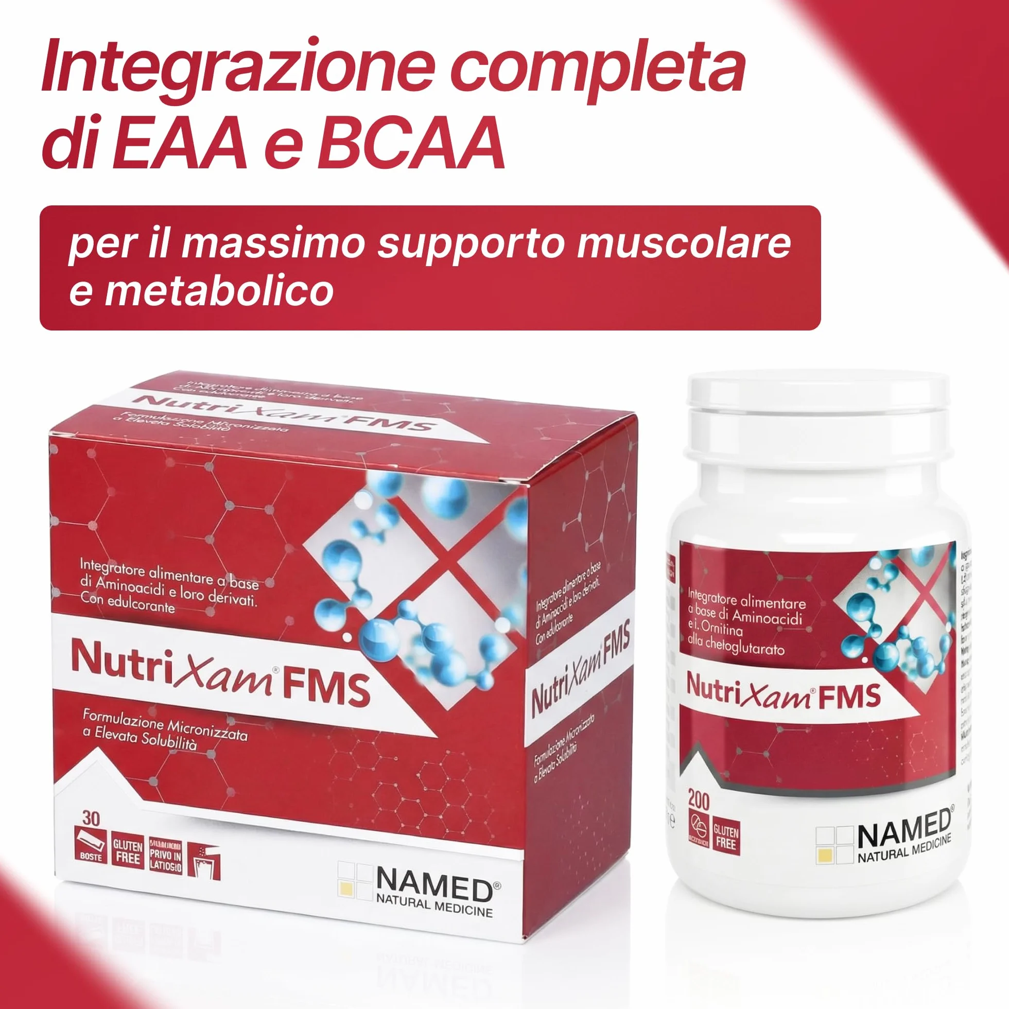 NAMED Nutrixam Integratore Aminoacidi Essenziali EAA | Aminoacidi Ramificati BCAA | Supporto per Recupero Muscolare, Energia e Benessere Fisico | Integratore Completo Adulti | FMS, 30 Buste