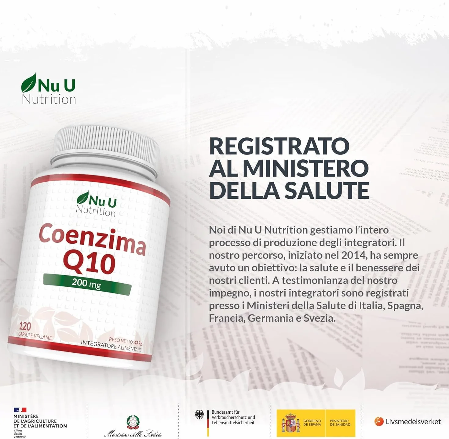Coenzima Q10 200mg - 120 Capsule Vegane - 2 Mesi di Durata - 100mg di CoQ10 per Capsula - 100% Ubiquinone Puro Fermentato Naturalmente - Prodotto in Europa - Nu U Nutrition