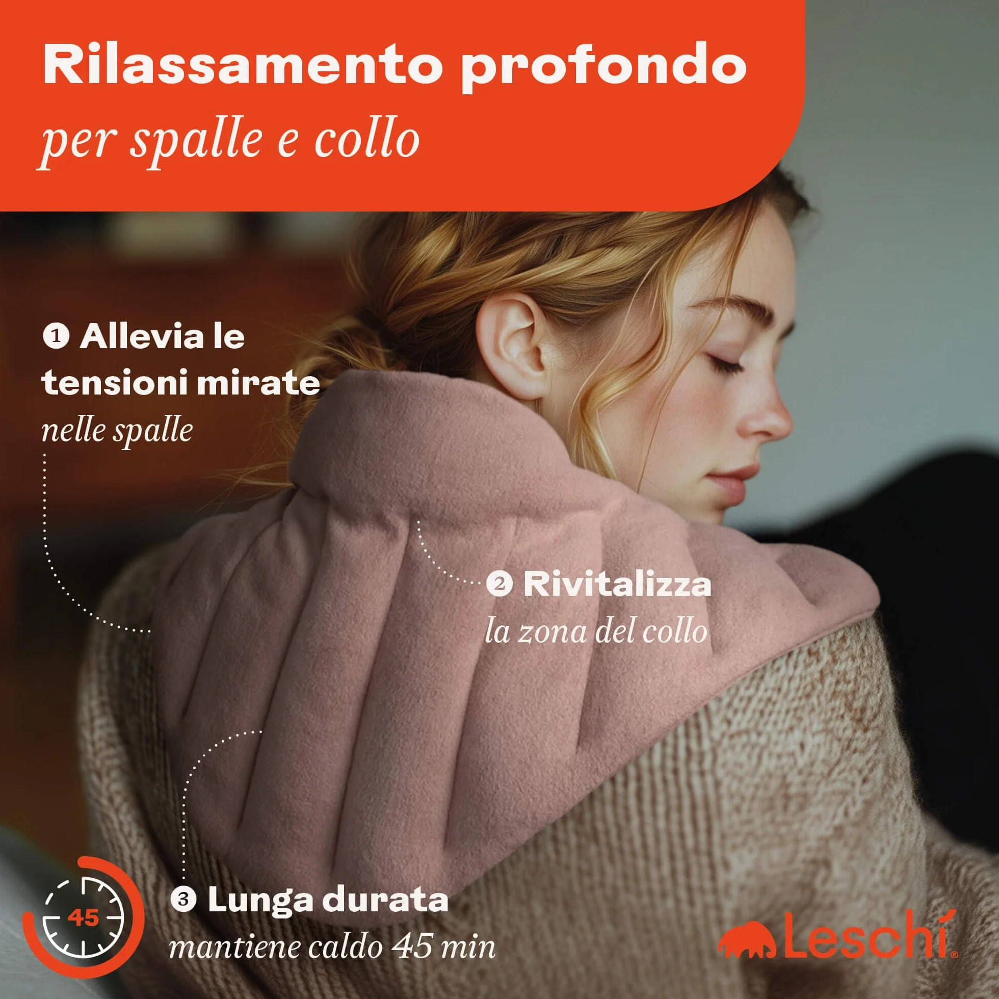 LESCHI XXL Cuscino termico per microonde (60x28cm), 100% cotone e grano biologico, cuscino riscaldante a 11 camere, rosa, ideale per alleviare tensioni su cervicale, spalla, schiena, collo