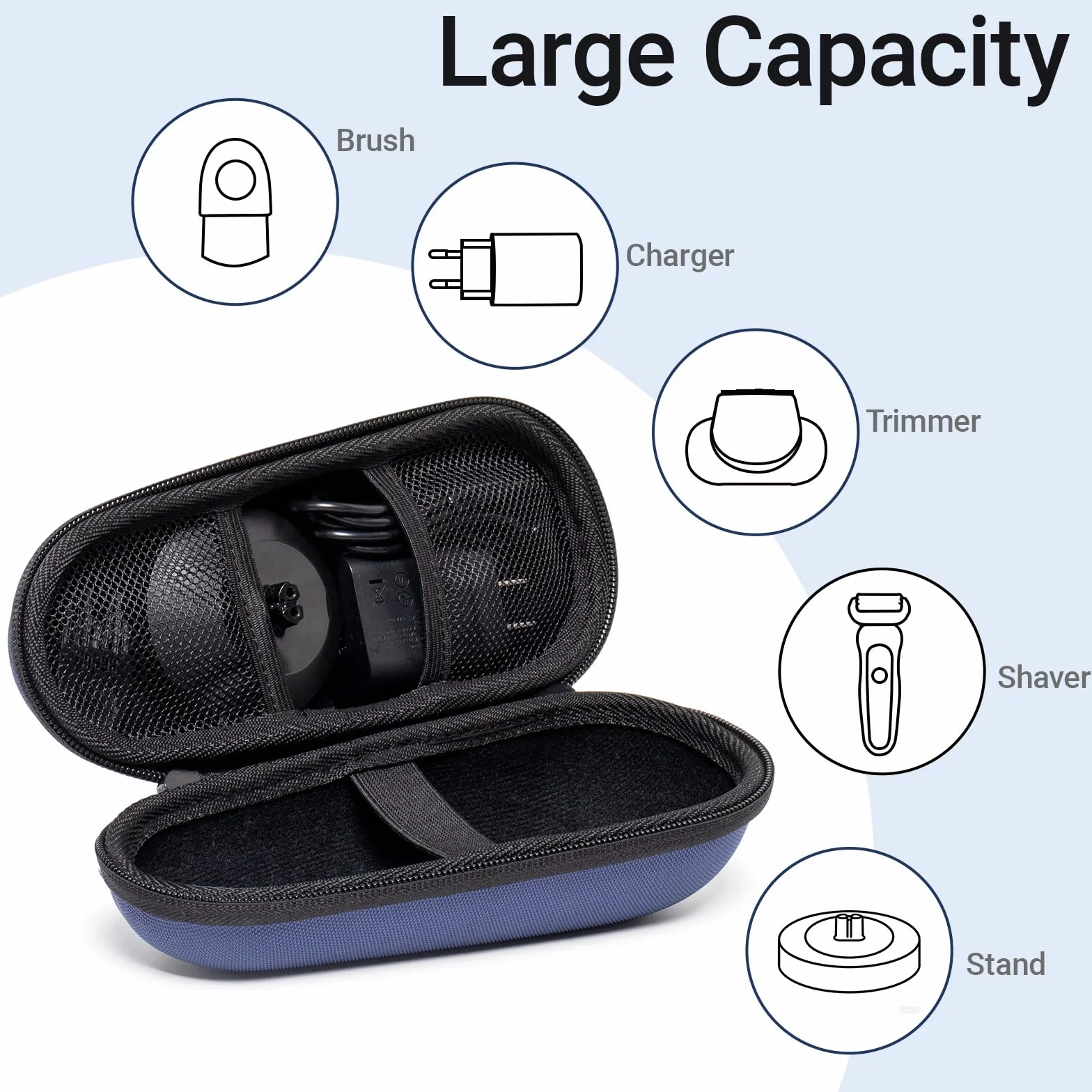 Nincha Custodia per rasoio elettrico Braun Series 3, 5, 7, 9, custodia rigida da viaggio in EVA con vano caricabatterie, custodia protettiva per il trasporto con moschettone, blu navy